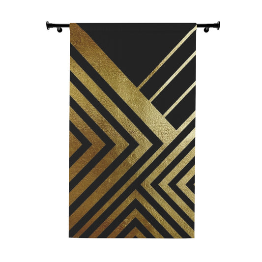 Gold Geometric Window Curtain — Black & Metallic Art Deco Panel