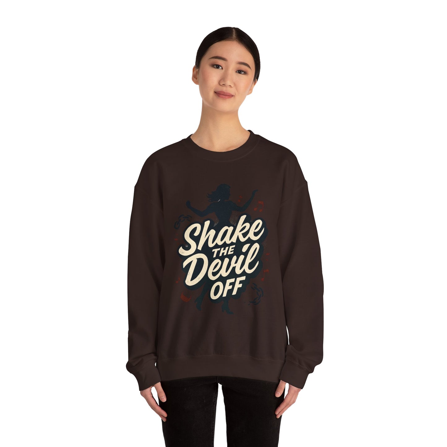 Crewneck Sweatshirt — "Shake the Devil Off" Retro Dance Graphic