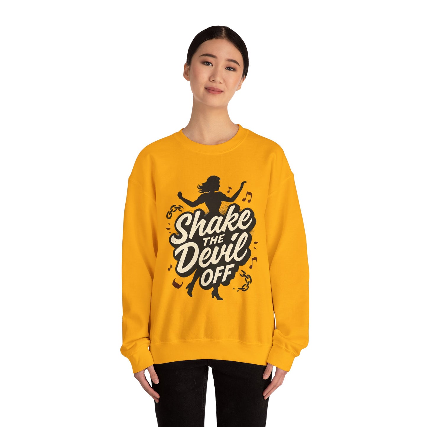 Crewneck Sweatshirt — "Shake the Devil Off" Retro Dance Graphic