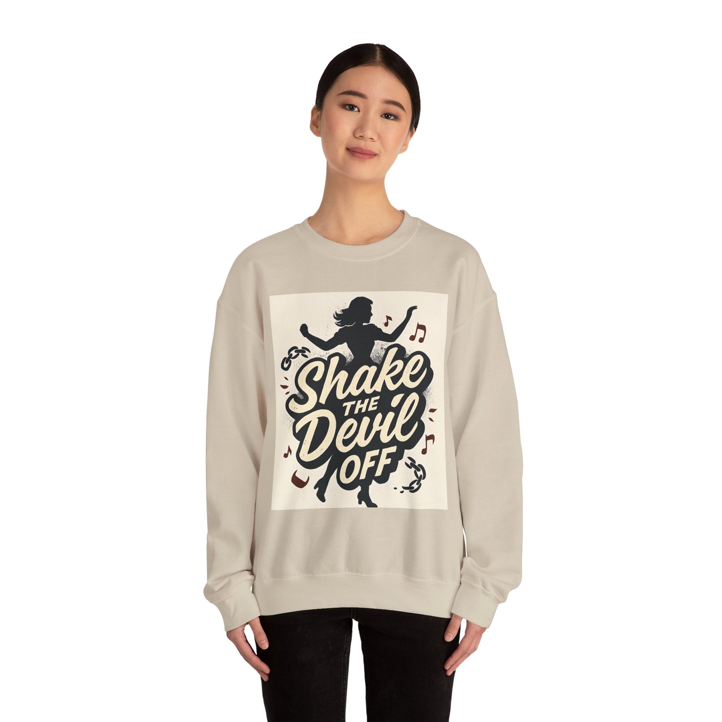 Crewneck Sweatshirt — "Shake the Devil Off" Retro Dance Graphic