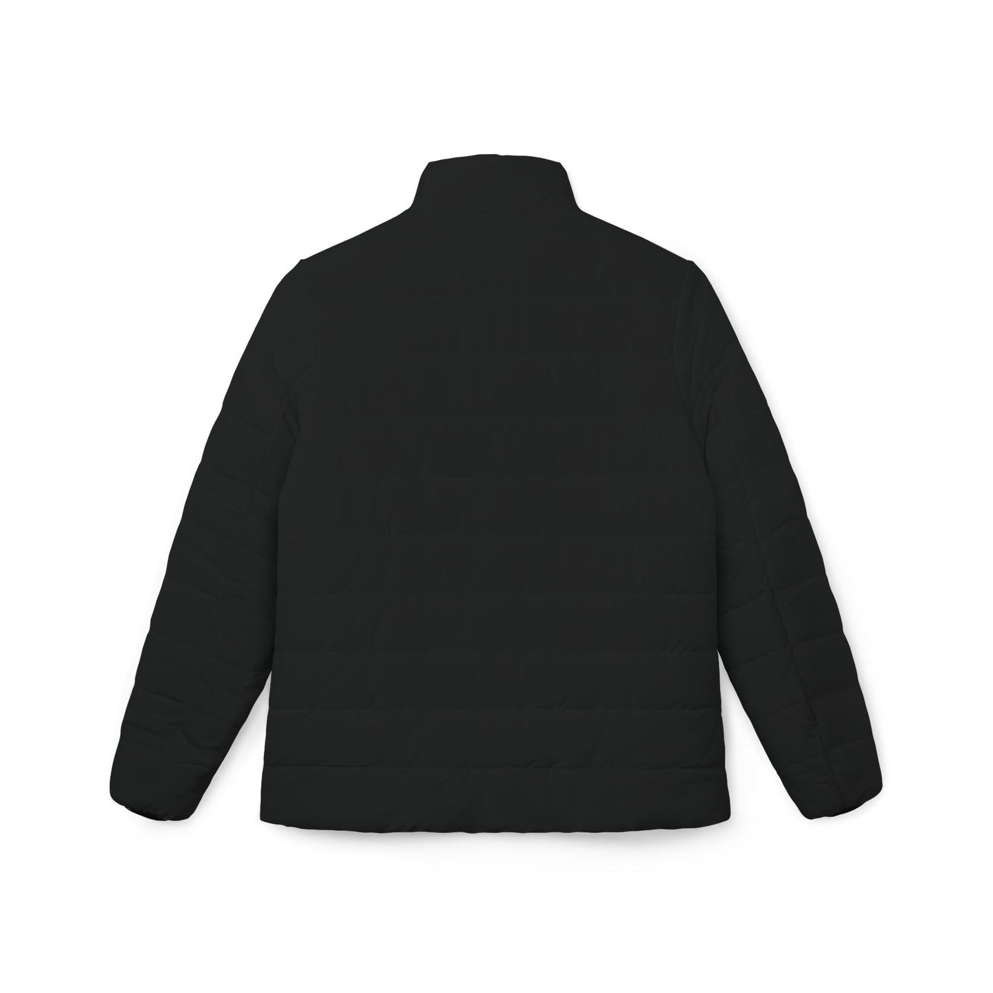 Puffer Jacket — Circular Text "remote only you can change it like a remote" Minimalist Black Women’s Coat