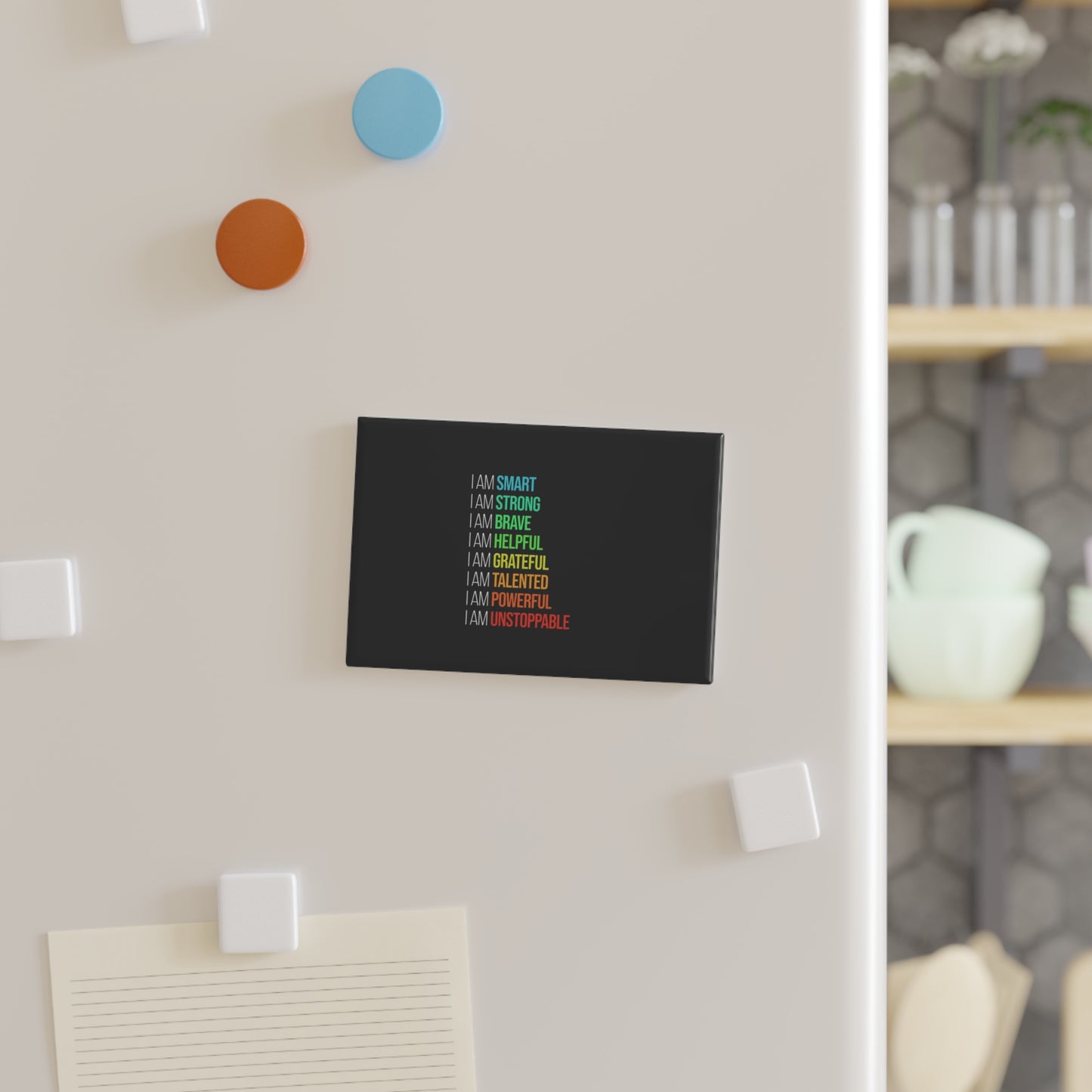 Rectangle Magnet — "I Am" Positive Affirmations (Smart, Strong, Brave, Helpful, Grateful, Talented, Powerful, Unstoppable)