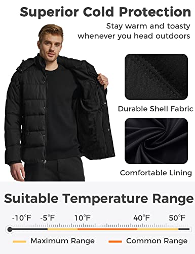 Wantdo Men's Hooded Winter Coat Warm Puffer Jacket Thicken Cotton Coat with Removable Hood