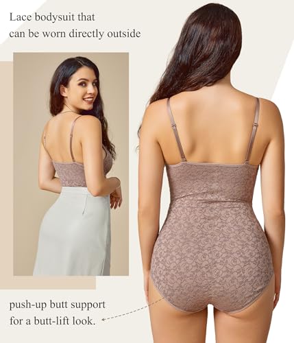 BRABIC Lace Bodysuit for Women Tummy Control Shapewear Sleeveless Tops V-Neck Backless Camisole Jumpsuit Shaper