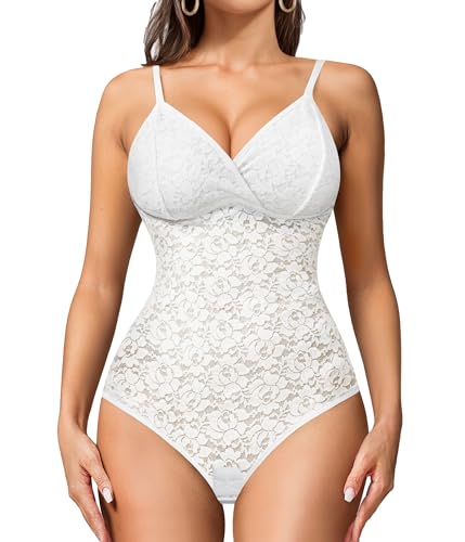 BRABIC Lace Bodysuit for Women Tummy Control Shapewear Sleeveless Tops V-Neck Backless Camisole Jumpsuit Shaper