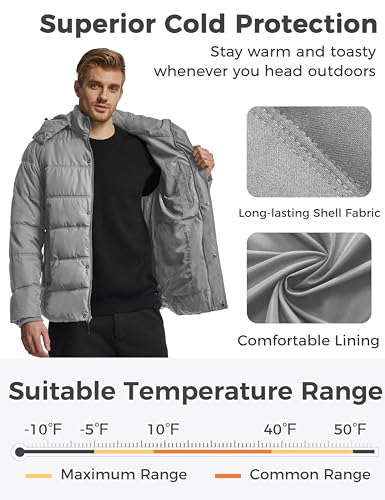 Wantdo Men's Hooded Winter Coat Warm Puffer Jacket Thicken Cotton Coat with Removable Hood