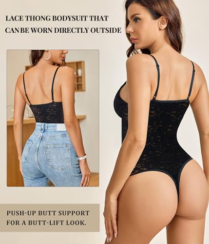 BRABIC Lace Bodysuit for Women Tummy Control Shapewear Sleeveless Tops V-Neck Backless Camisole Jumpsuit Shaper