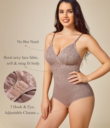 BRABIC Lace Bodysuit for Women Tummy Control Shapewear Sleeveless Tops V-Neck Backless Camisole Jumpsuit Shaper