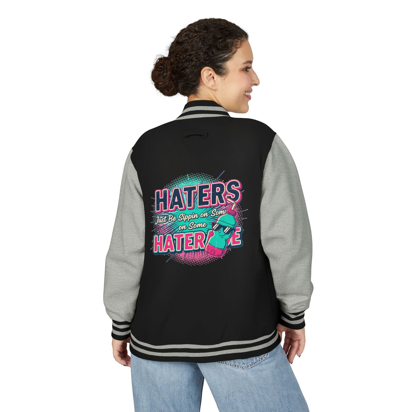 Letterman Jacket — Retro "HATERS" Graphic Varsity Jacket
