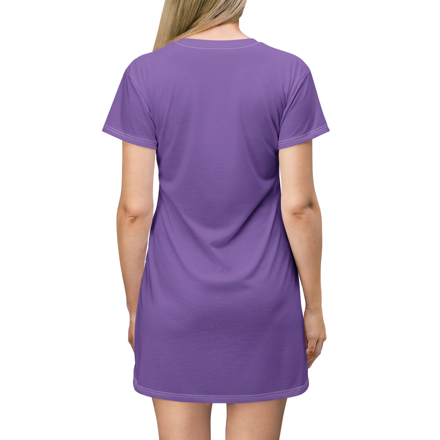 'Fight With Your Words Not Your Fist' Graphic T-Shirt Dress – Feminine Purple AOP Casual Dress for Peacemakers