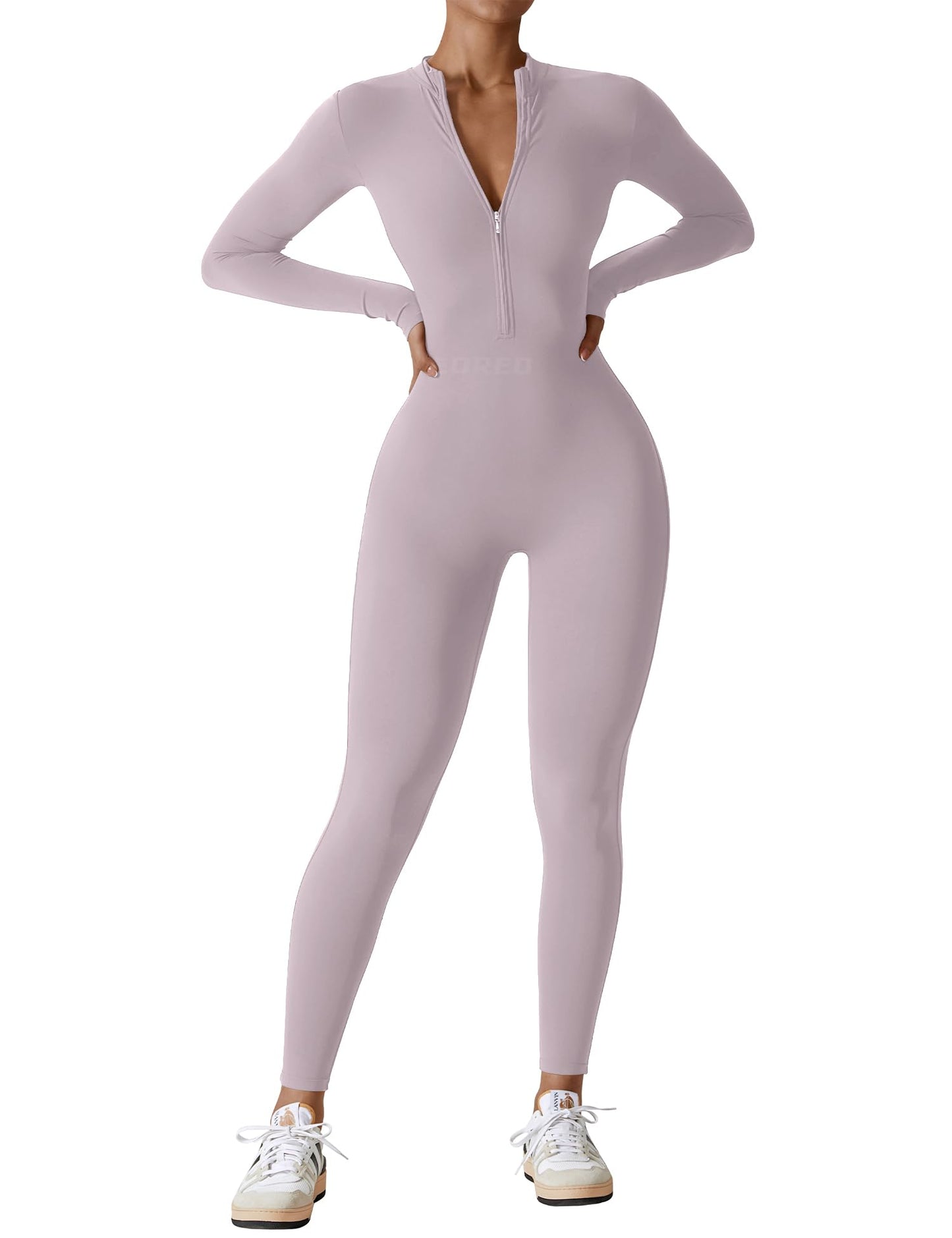 YEOREO Women Long Sleeve Workout Jumpsuit Zip Up Romper Bottom Pants Bodysuit Bodycon Sexy One Piece