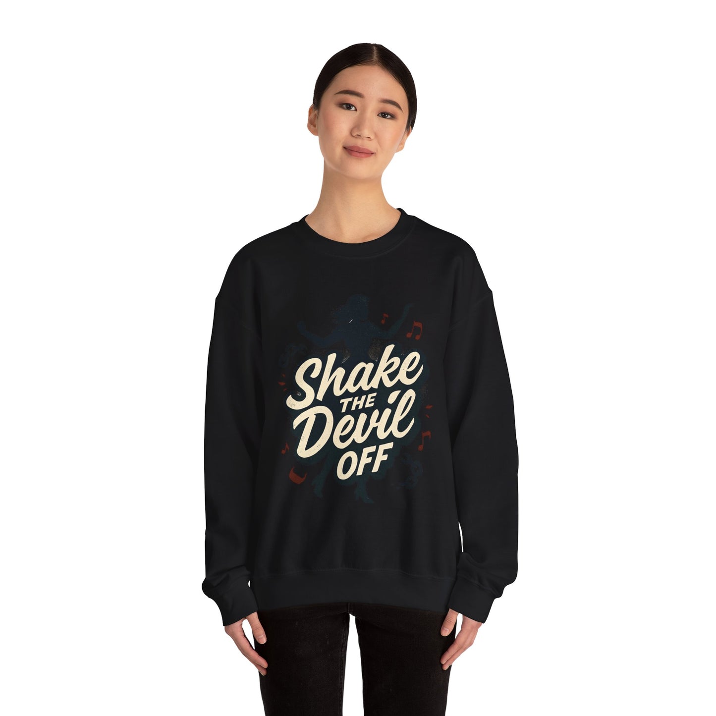 Crewneck Sweatshirt — "Shake the Devil Off" Retro Dance Graphic