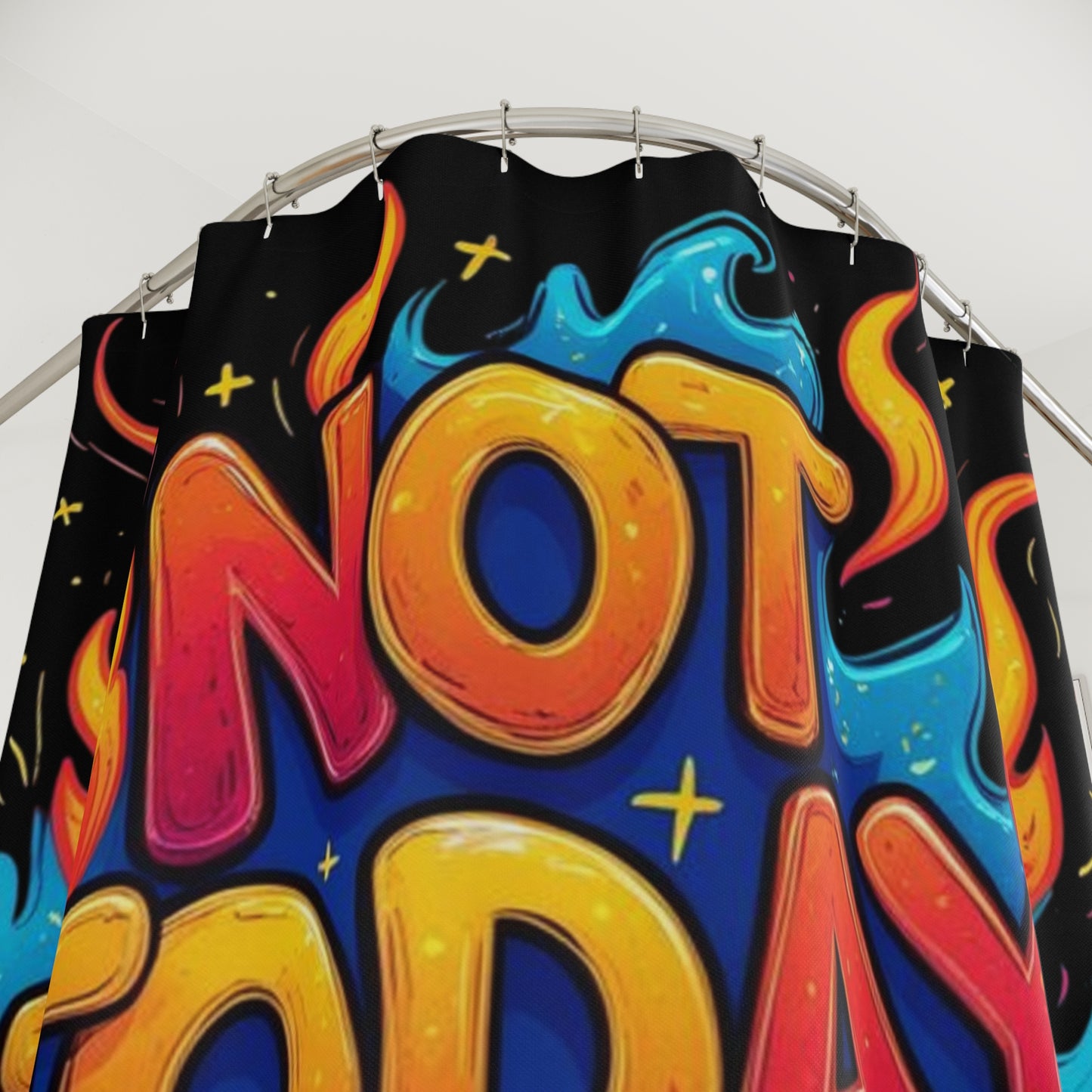 Not Today Satan Shower Curtain — Bold Colorful Bathroom Decor