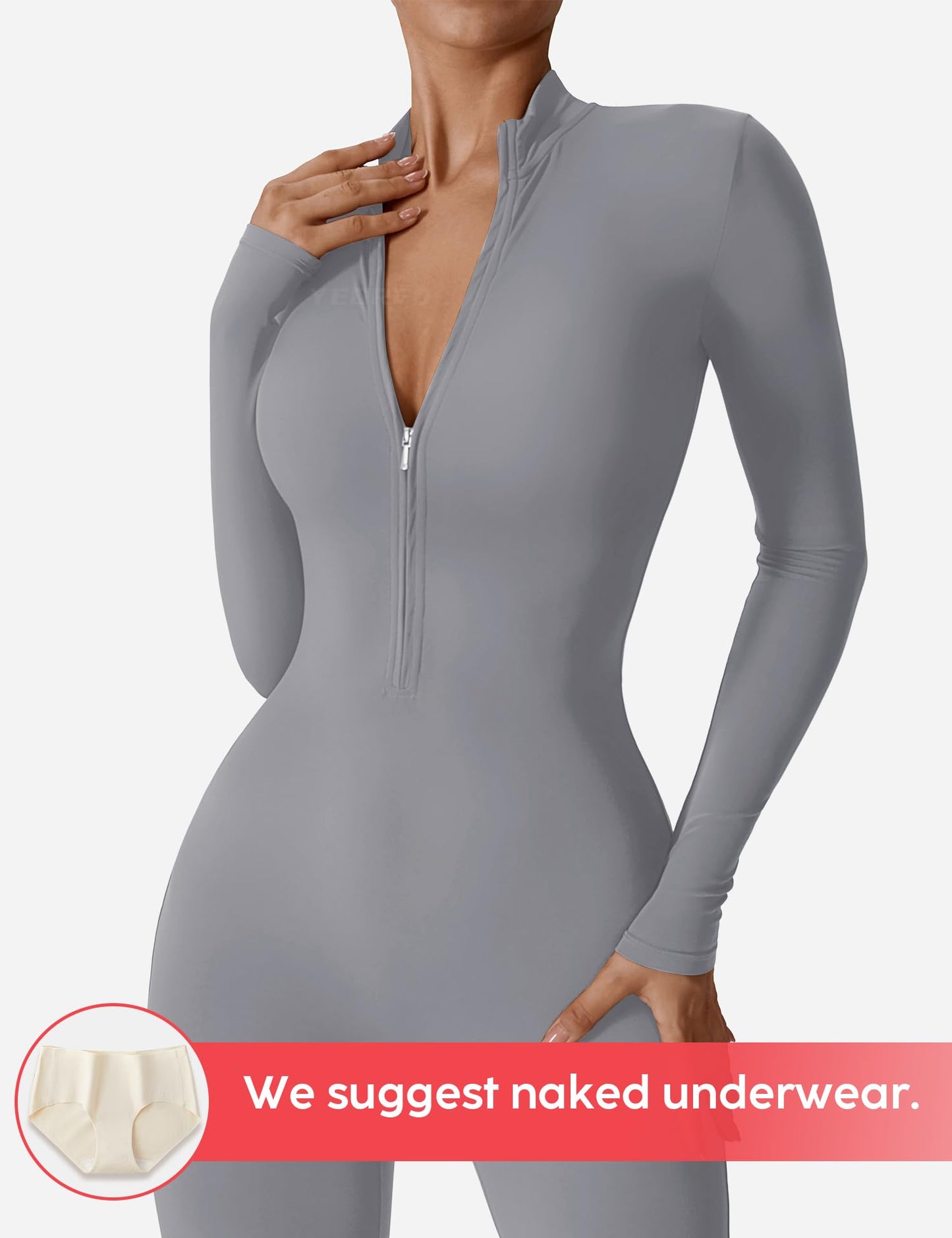 YEOREO Women Long Sleeve Workout Jumpsuit Zip Up Romper Bottom Pants Bodysuit Bodycon Sexy One Piece