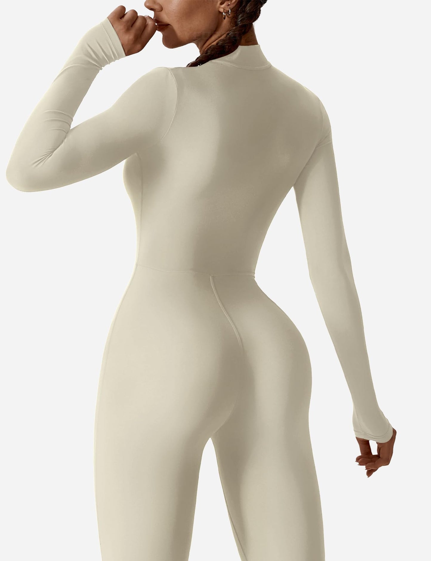 YEOREO Women Long Sleeve Workout Jumpsuit Zip Up Romper Bottom Pants Bodysuit Bodycon Sexy One Piece