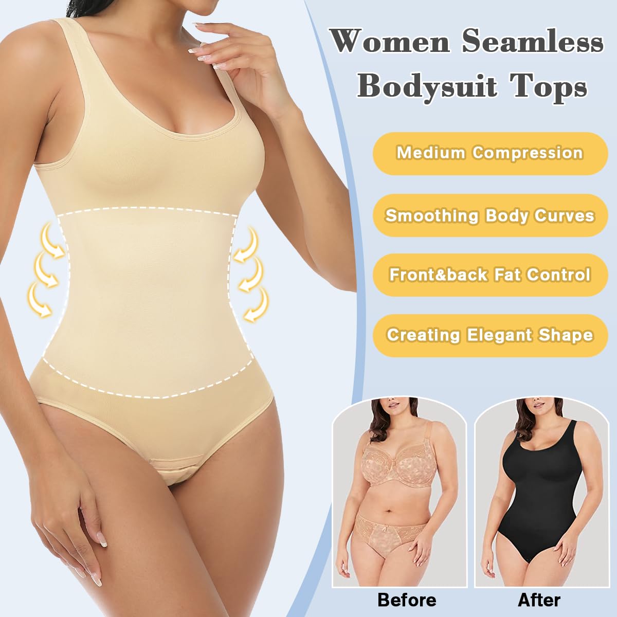 VVX Bodysuit for Women - Tummy Control Seamless Tops Compression Butt Lifting Shapewear Bodysuits