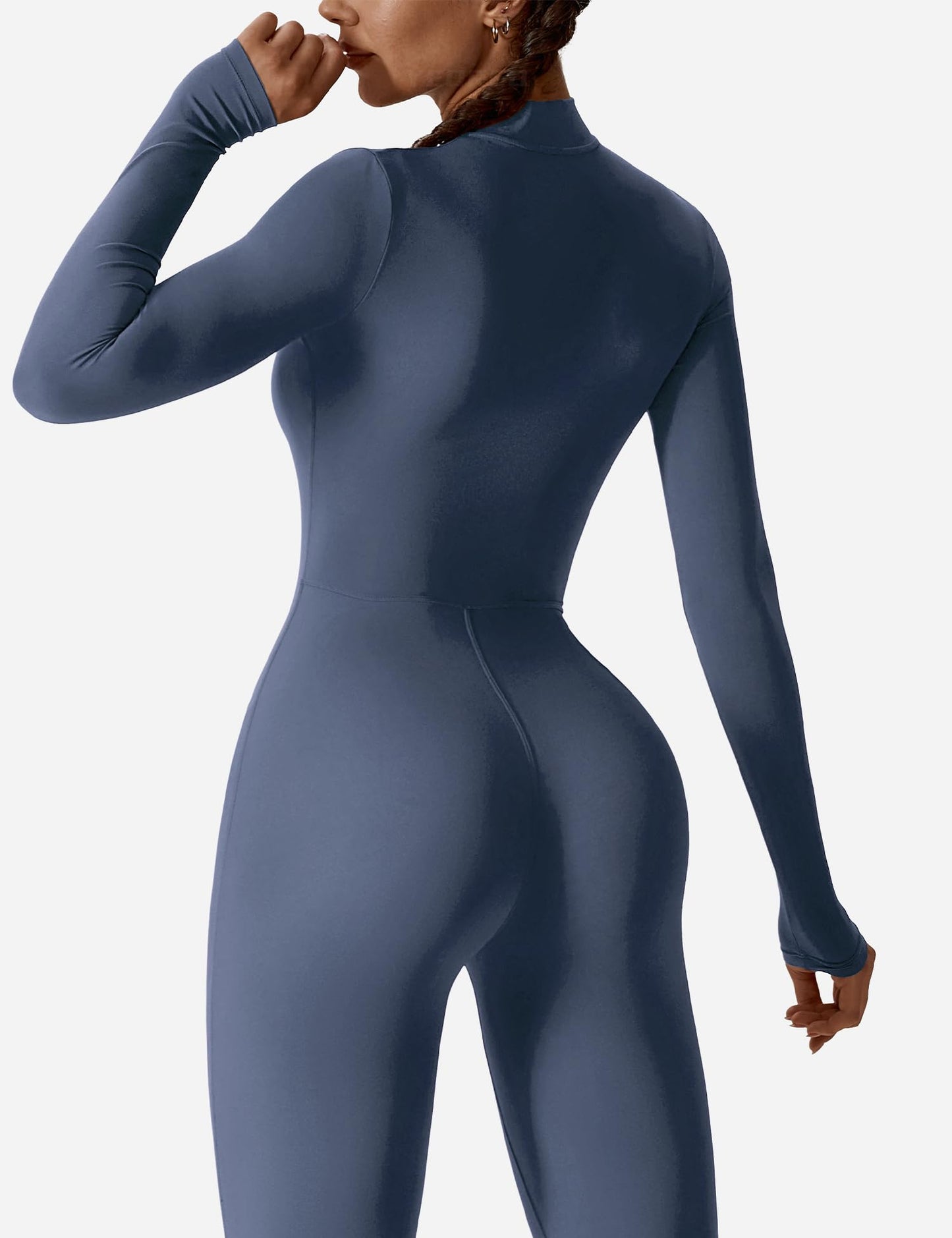 YEOREO Women Long Sleeve Workout Jumpsuit Zip Up Romper Bottom Pants Bodysuit Bodycon Sexy One Piece