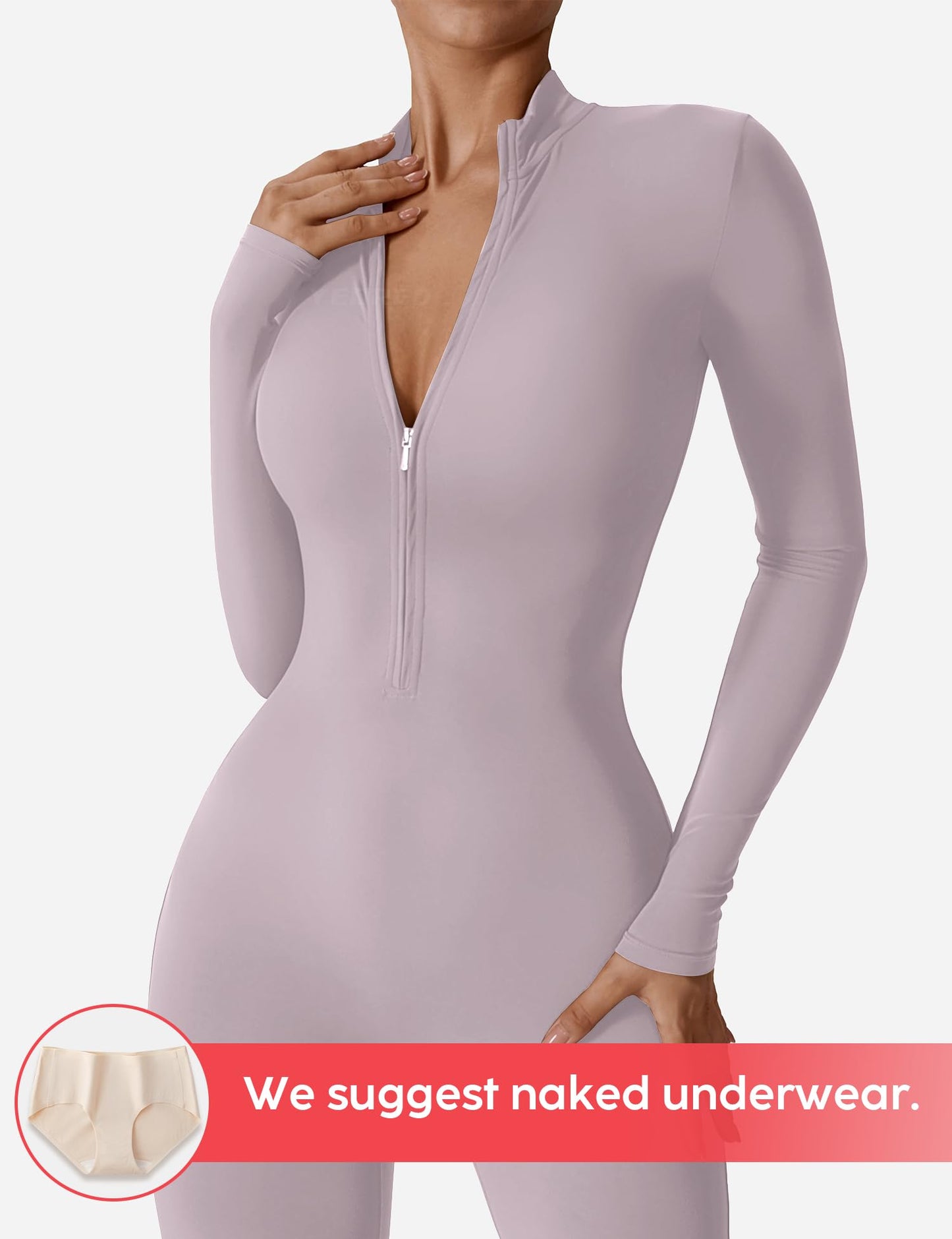 YEOREO Women Long Sleeve Workout Jumpsuit Zip Up Romper Bottom Pants Bodysuit Bodycon Sexy One Piece