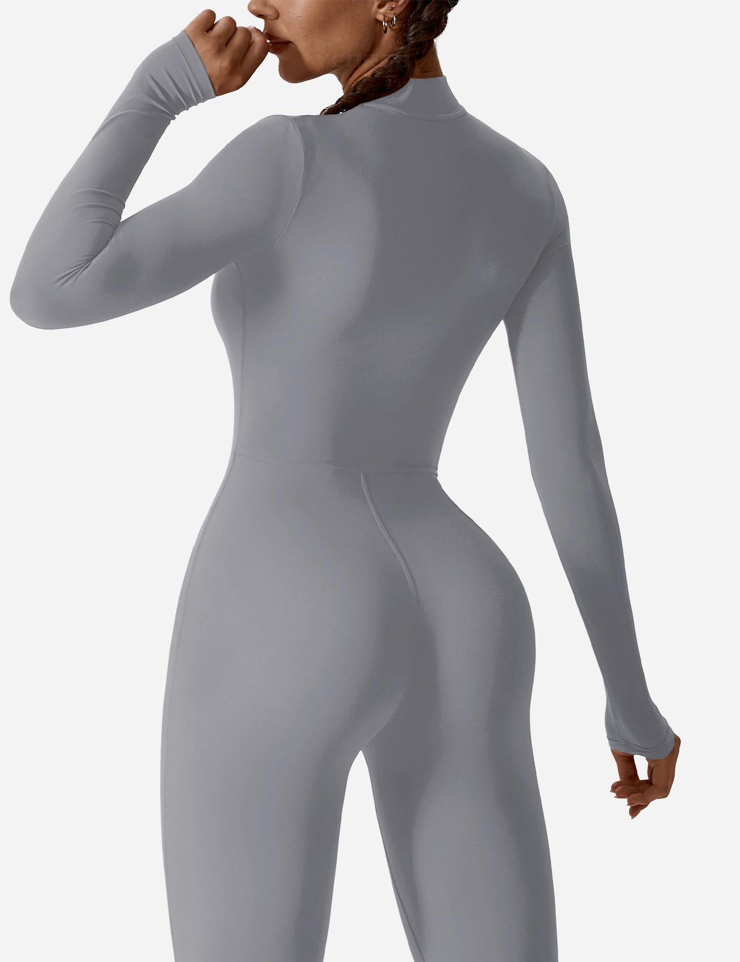 YEOREO Women Long Sleeve Workout Jumpsuit Zip Up Romper Bottom Pants Bodysuit Bodycon Sexy One Piece