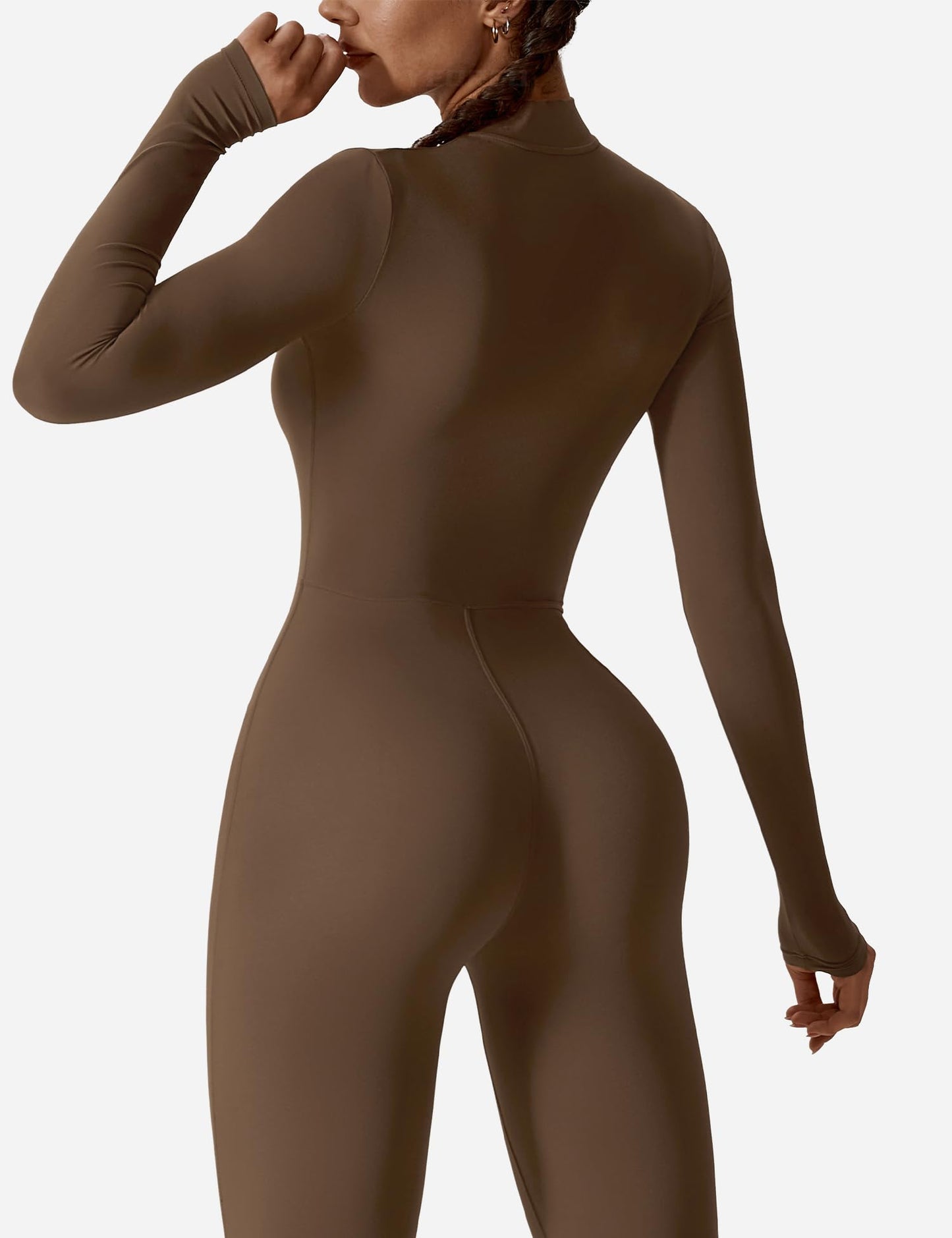 YEOREO Women Long Sleeve Workout Jumpsuit Zip Up Romper Bottom Pants Bodysuit Bodycon Sexy One Piece