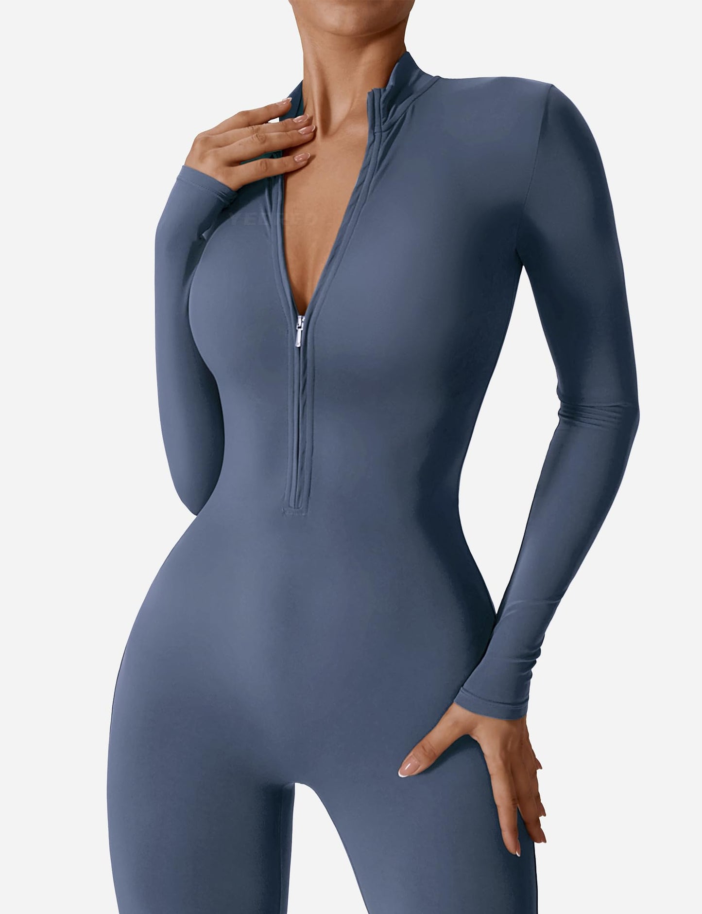 YEOREO Women Long Sleeve Workout Jumpsuit Zip Up Romper Bottom Pants Bodysuit Bodycon Sexy One Piece