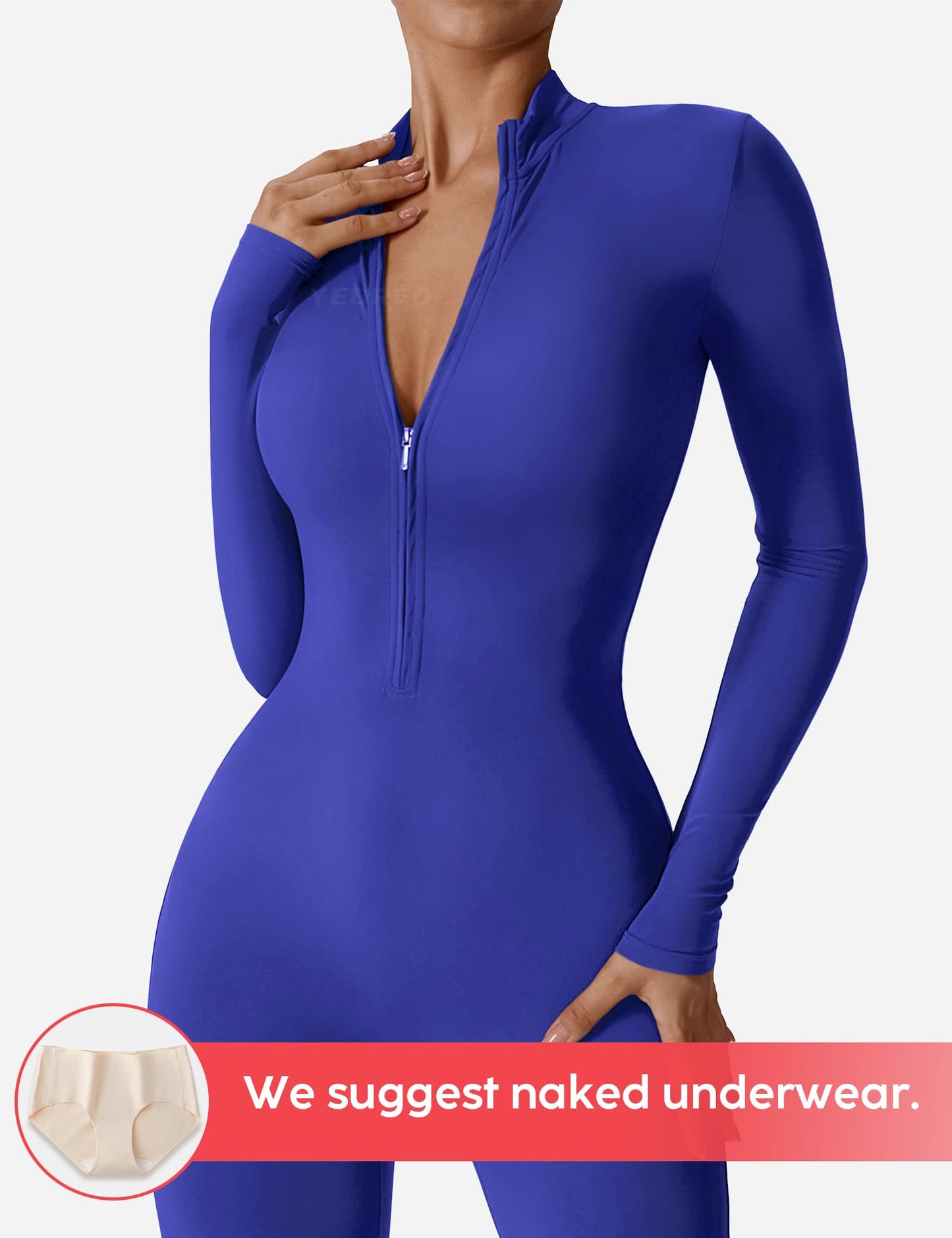 YEOREO Women Long Sleeve Workout Jumpsuit Zip Up Romper Bottom Pants Bodysuit Bodycon Sexy One Piece