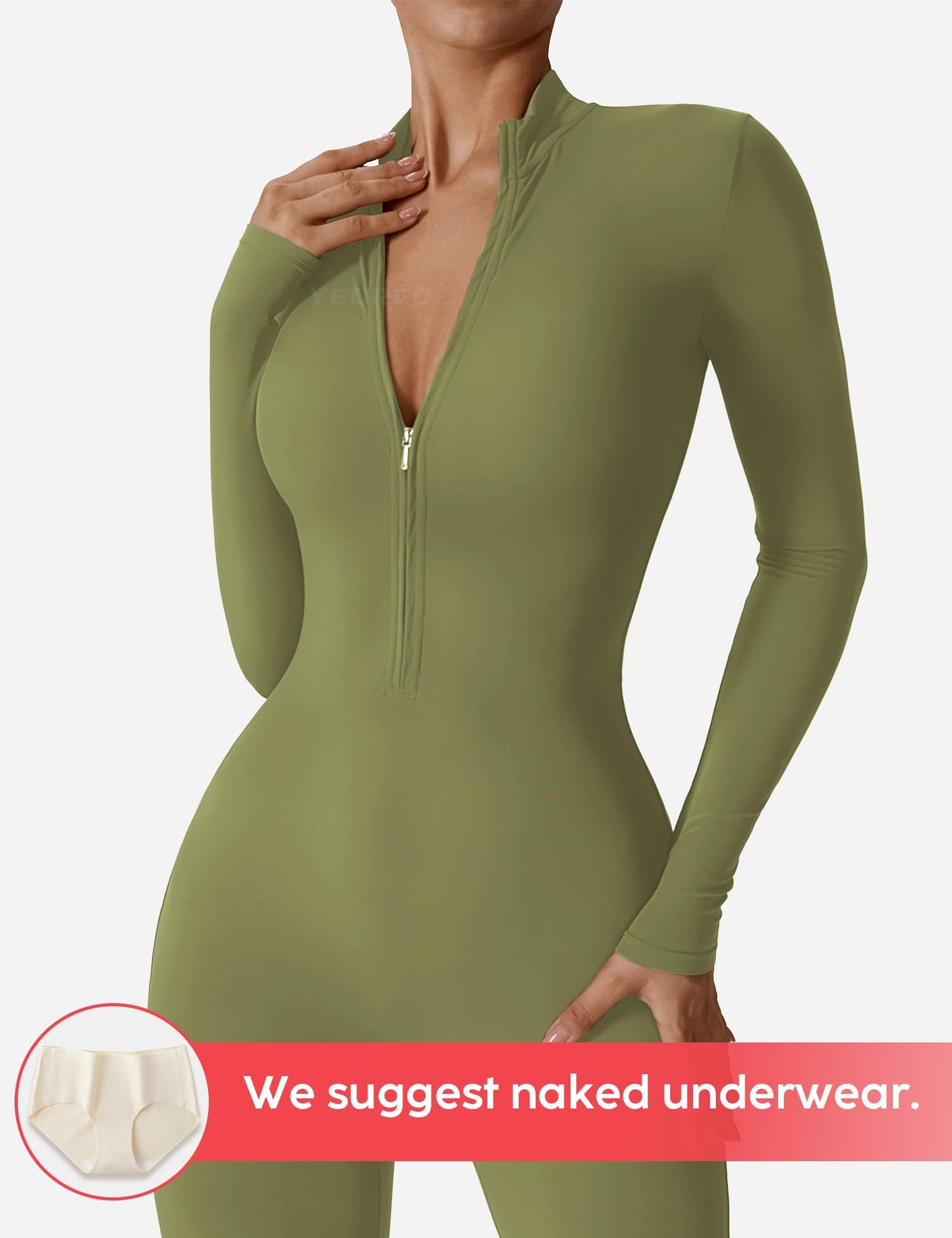 YEOREO Women Long Sleeve Workout Jumpsuit Zip Up Romper Bottom Pants Bodysuit Bodycon Sexy One Piece
