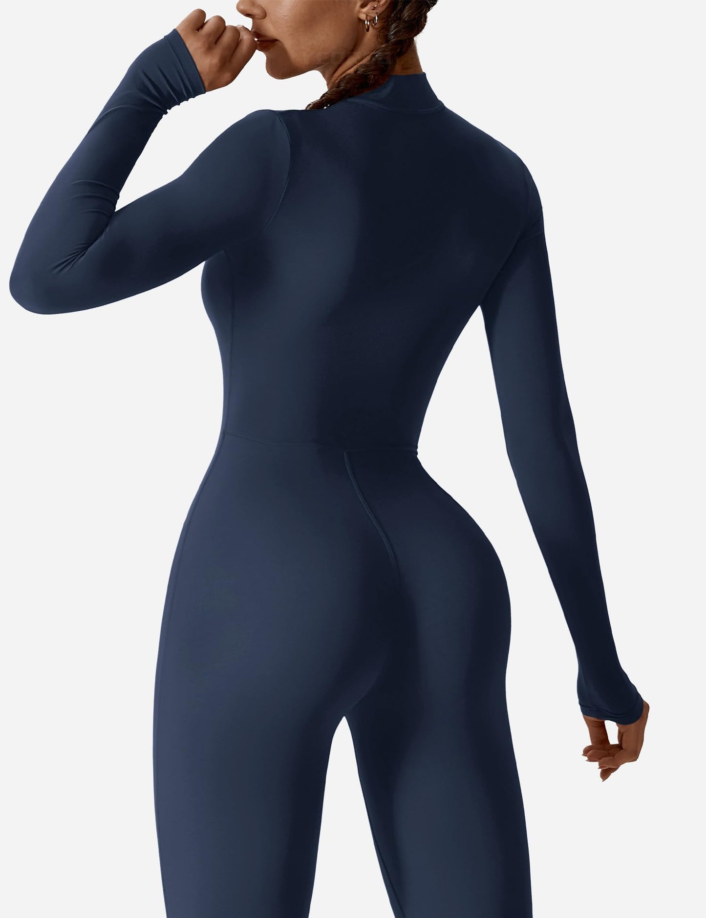 YEOREO Women Long Sleeve Workout Jumpsuit Zip Up Romper Bottom Pants Bodysuit Bodycon Sexy One Piece