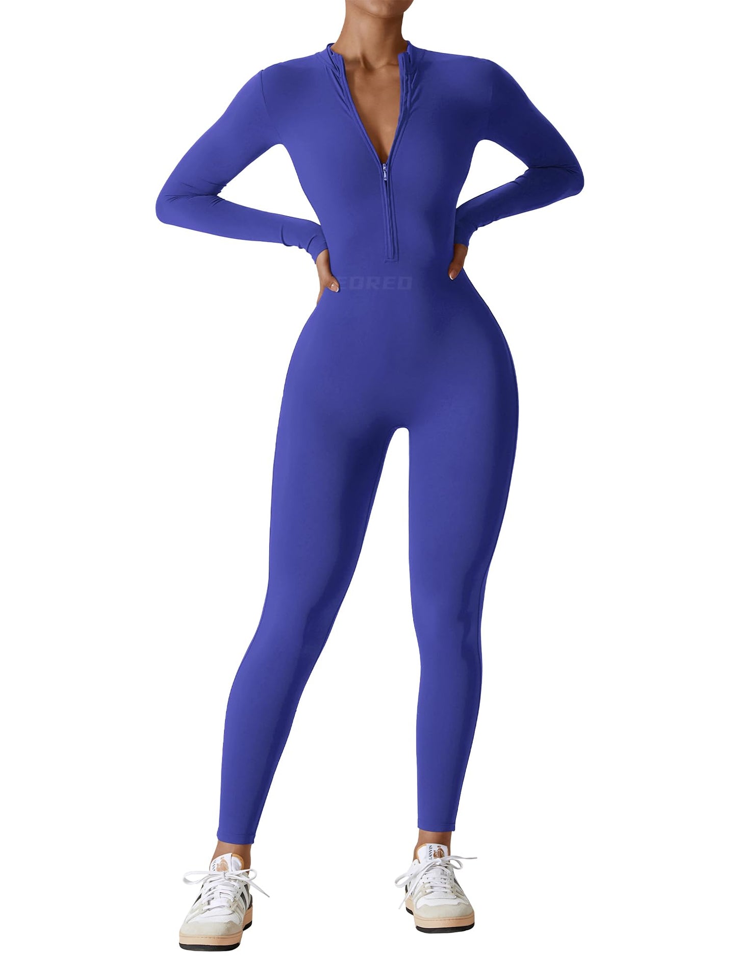 YEOREO Women Long Sleeve Workout Jumpsuit Zip Up Romper Bottom Pants Bodysuit Bodycon Sexy One Piece