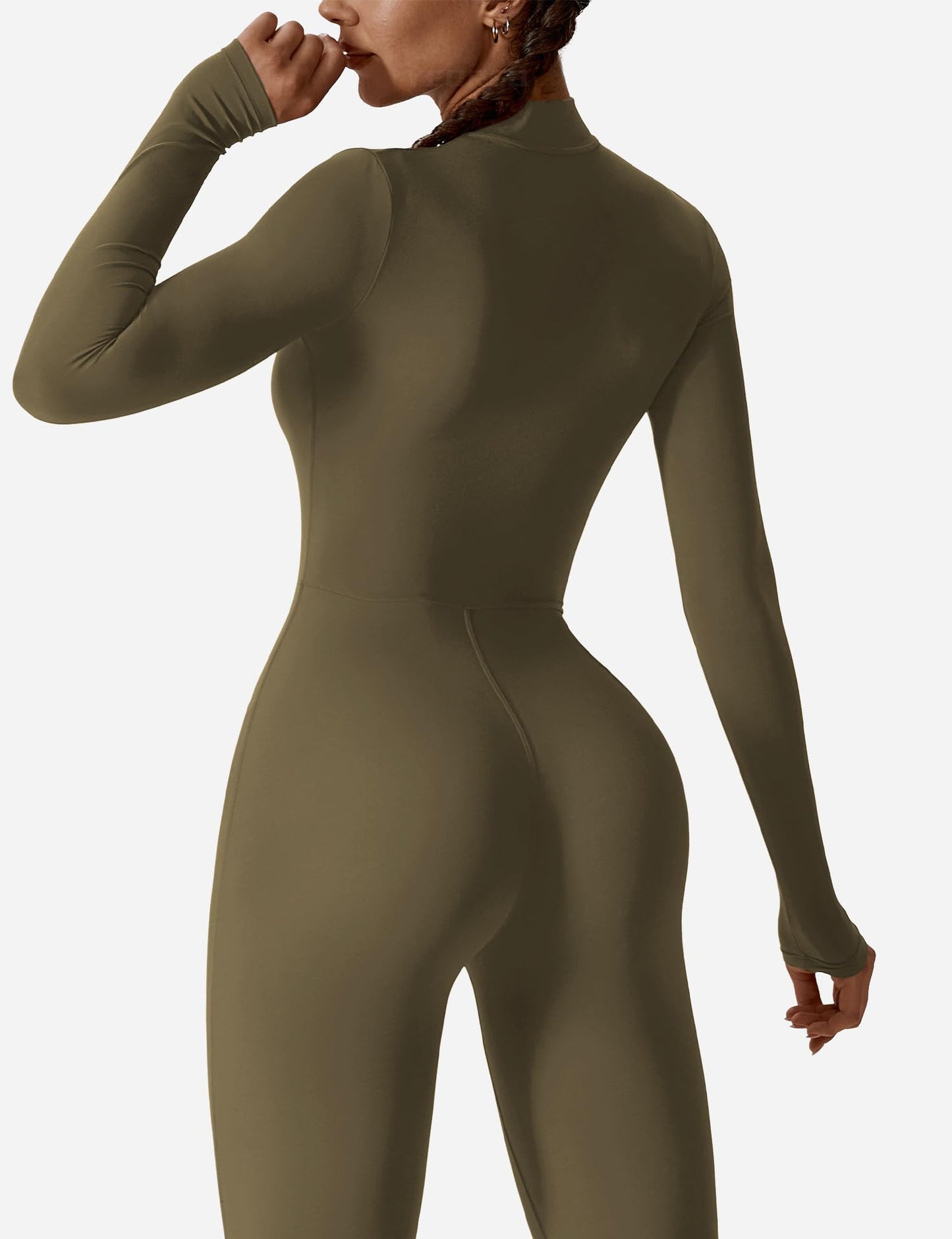 YEOREO Women Long Sleeve Workout Jumpsuit Zip Up Romper Bottom Pants Bodysuit Bodycon Sexy One Piece