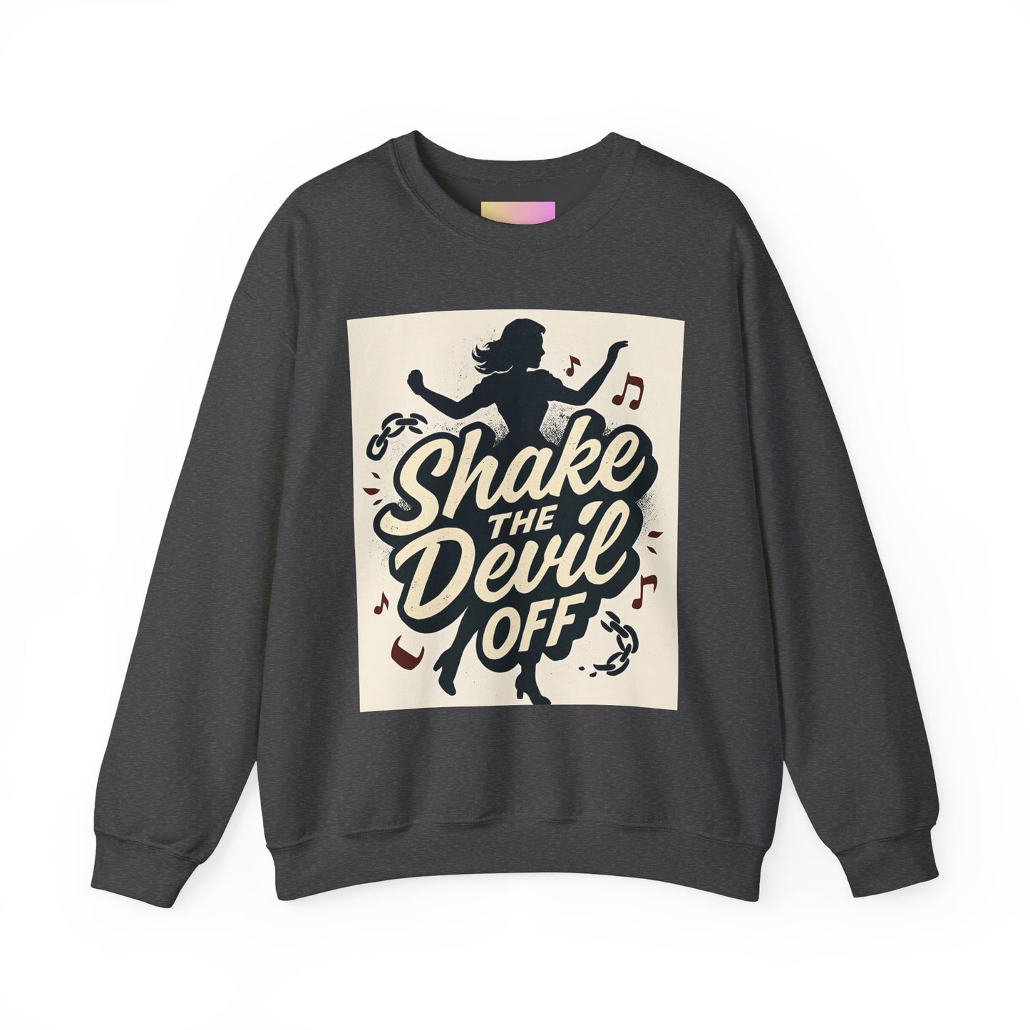 Crewneck Sweatshirt — "Shake the Devil Off" Retro Dance Graphic