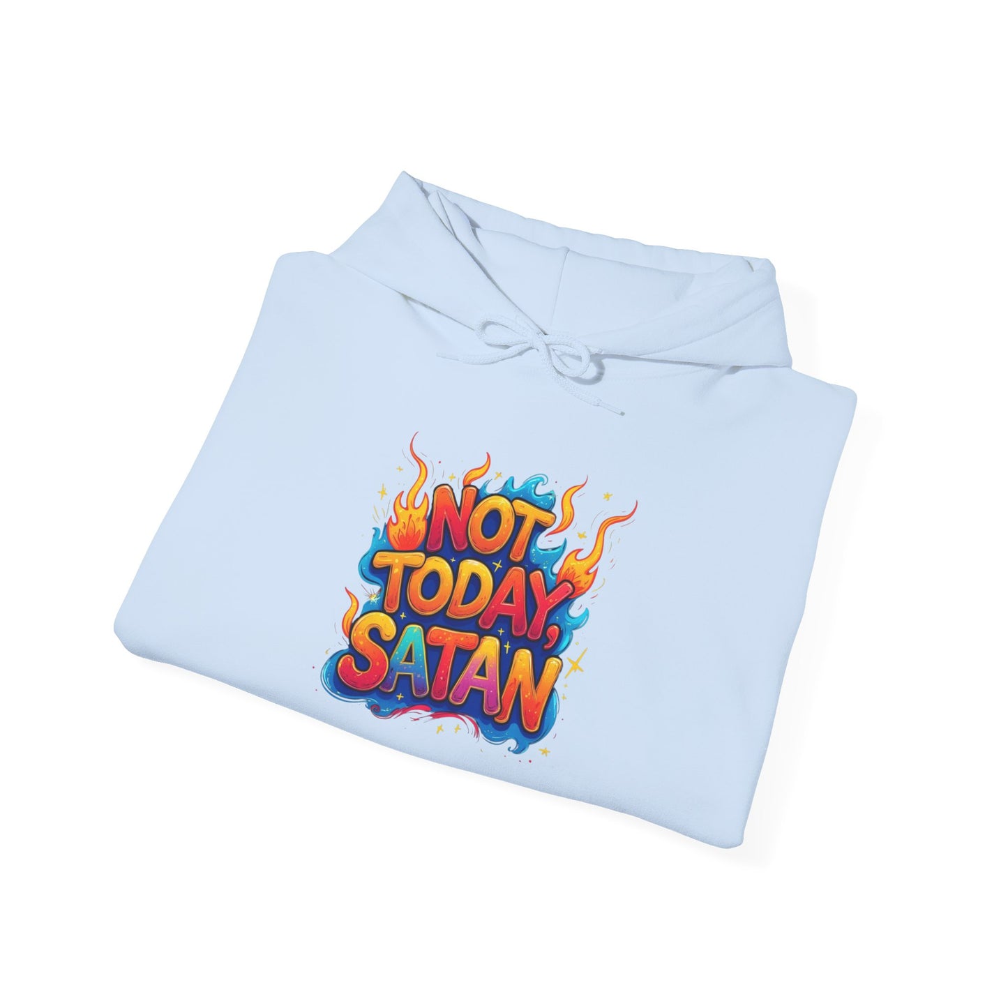 Hoodie - "Not Today Satan" Retro Flame Graphic Pullover
