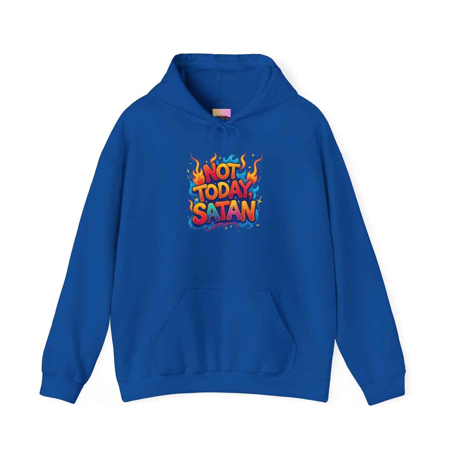 Hoodie - "Not Today Satan" Retro Flame Graphic Pullover