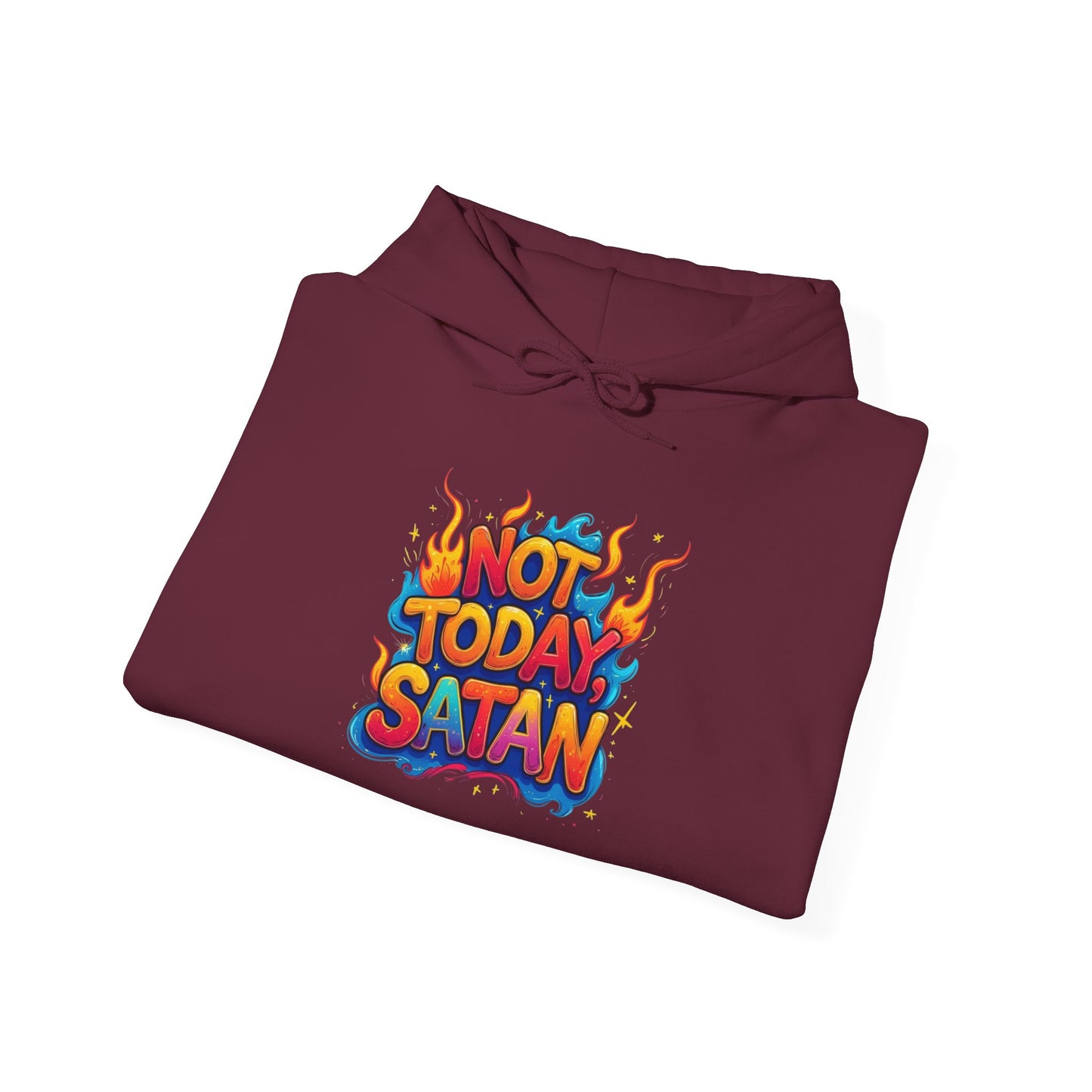 Hoodie - "Not Today Satan" Retro Flame Graphic Pullover