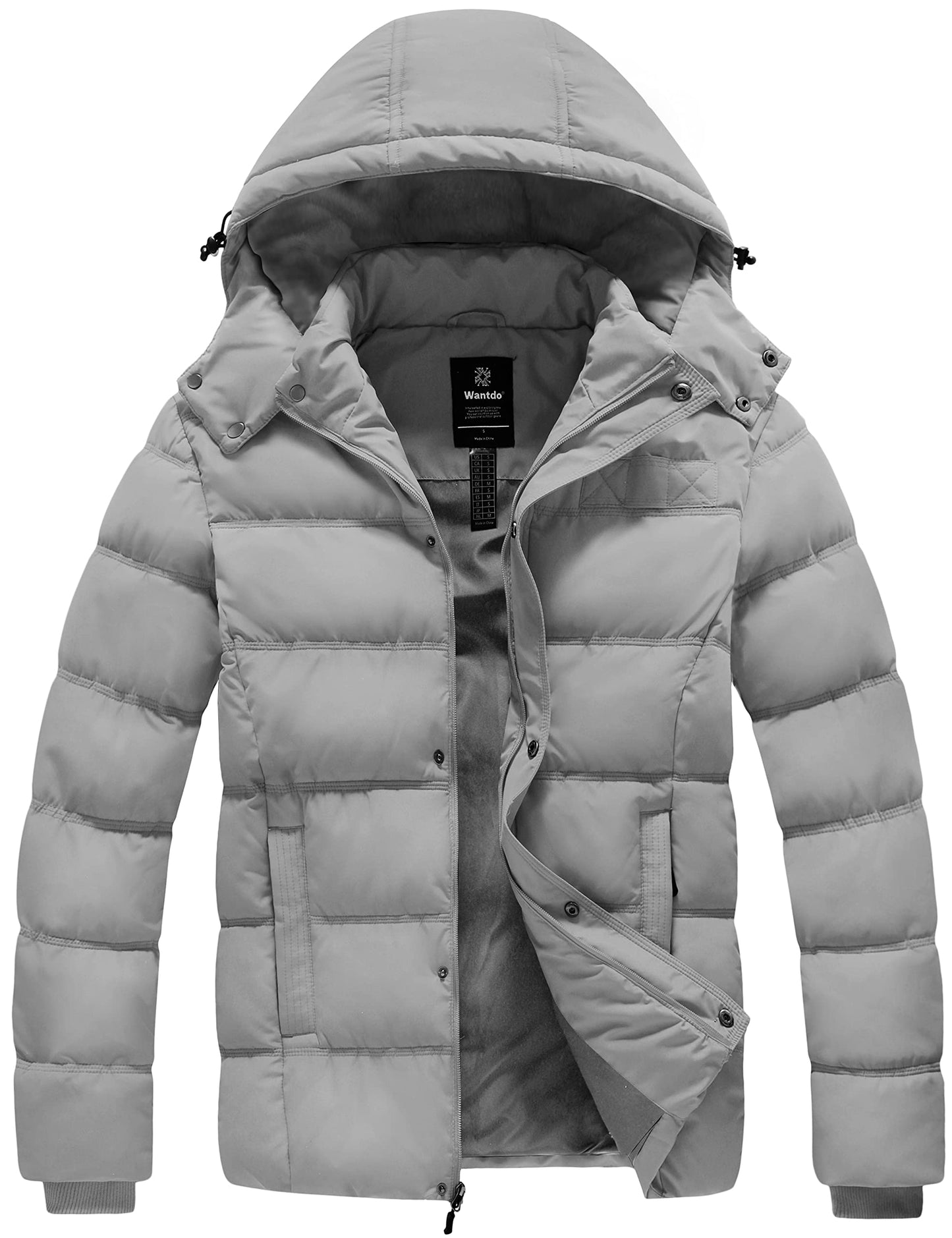 Wantdo Men's Hooded Winter Coat Warm Puffer Jacket Thicken Cotton Coat with Removable Hood