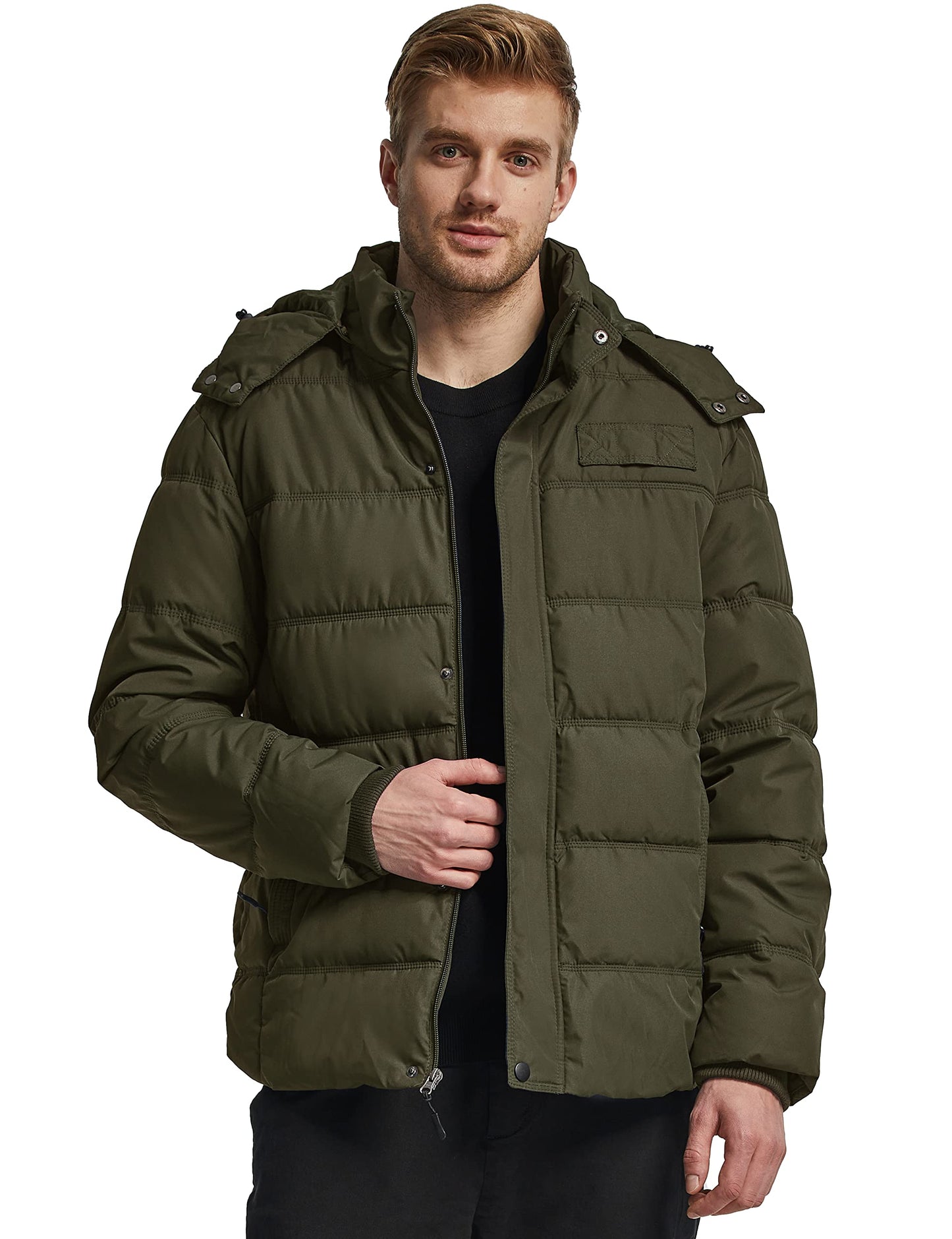 Wantdo Men's Hooded Winter Coat Warm Puffer Jacket Thicken Cotton Coat with Removable Hood