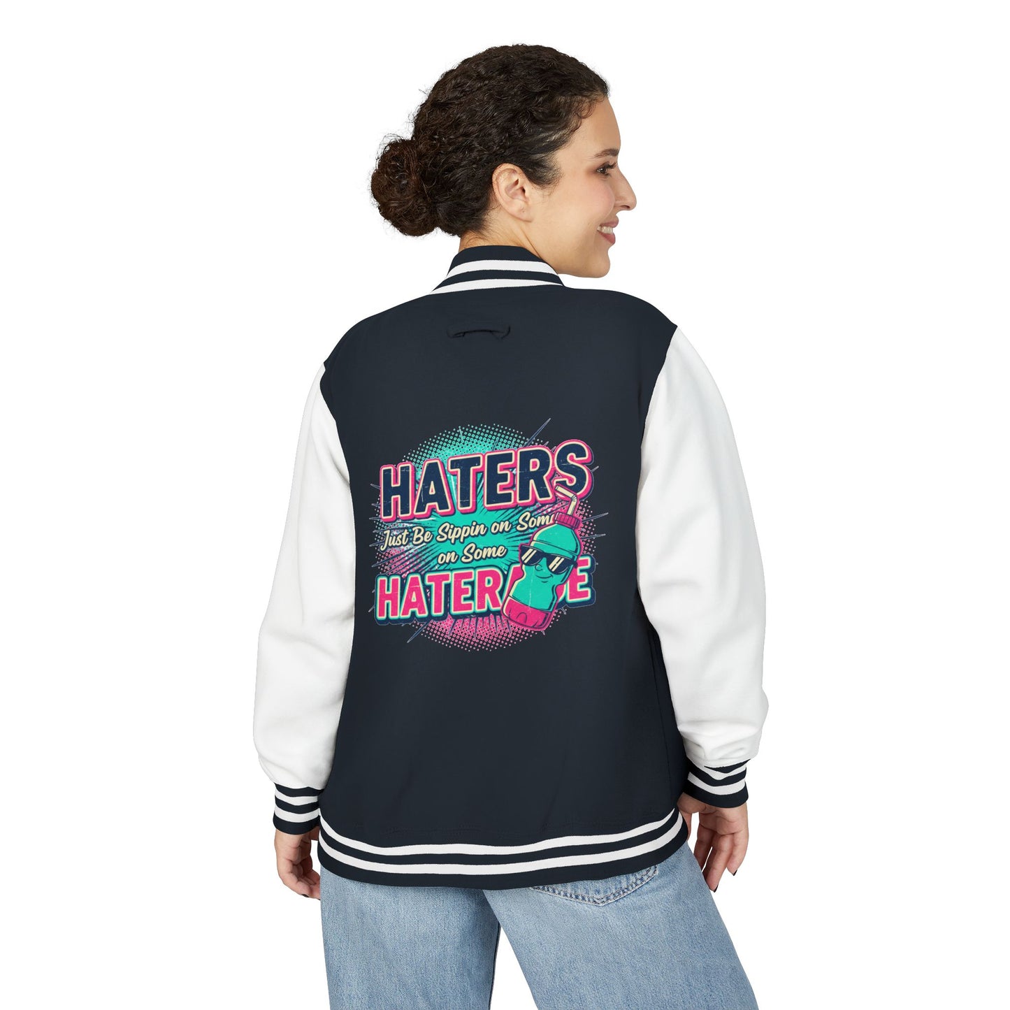 Letterman Jacket — Retro "HATERS" Graphic Varsity Jacket