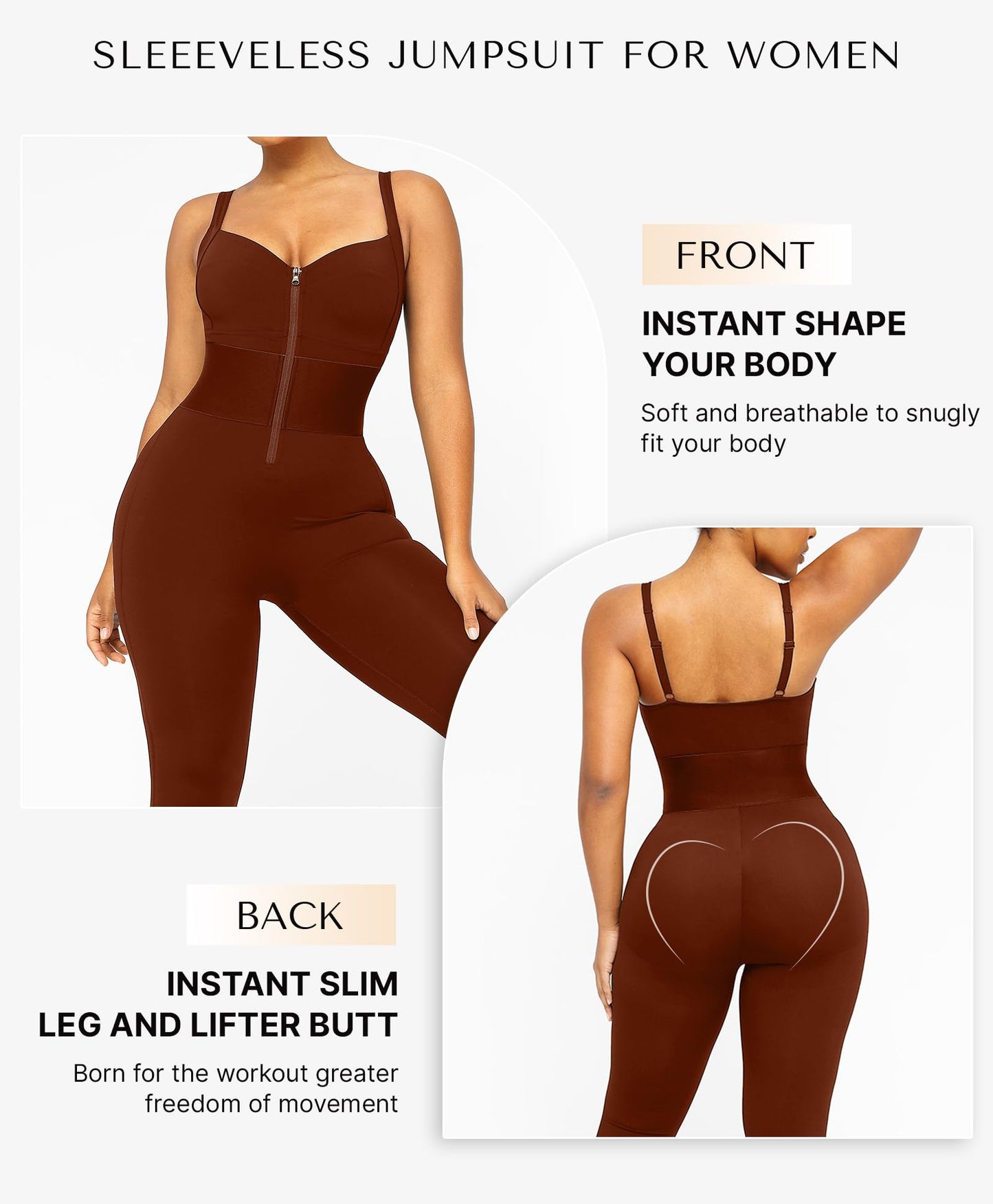SHAPELLX Jumpsuits for Women Tummy Control One Piece Outfit Yoga Athletic Rompers Sleeveless Bodycon Shapewear