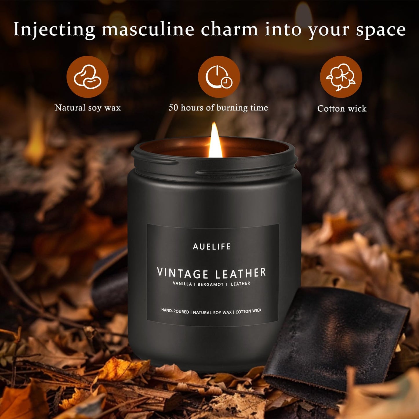 Scented Candles Set | Men Candle Set, Scented Candles for Home, Gifts for Men - 4 Pack Men Candle Gifts Soy Candles Scents of Lavender/Leather/Oak/Smoke & Vanilla