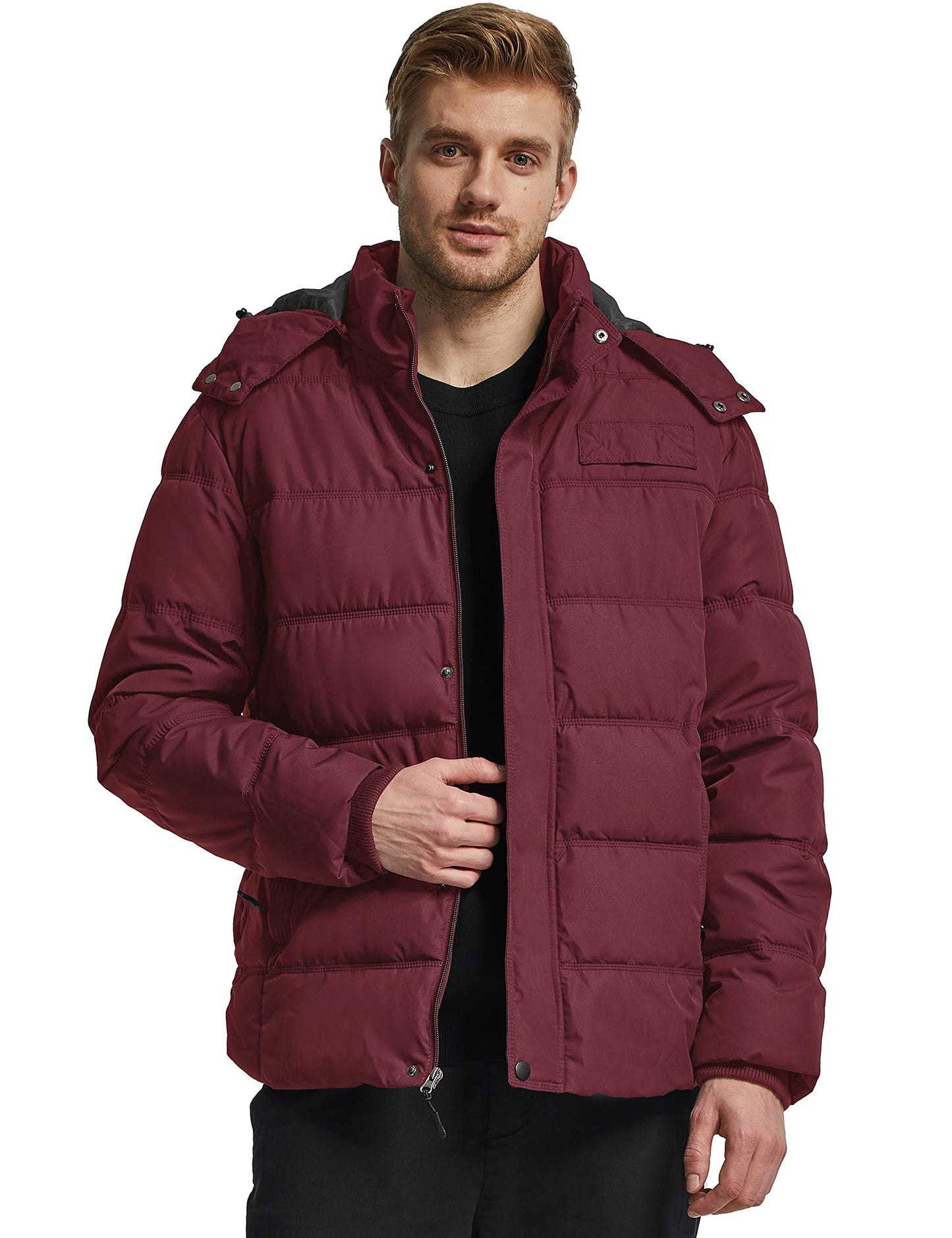 Wantdo Men's Hooded Winter Coat Warm Puffer Jacket Thicken Cotton Coat with Removable Hood