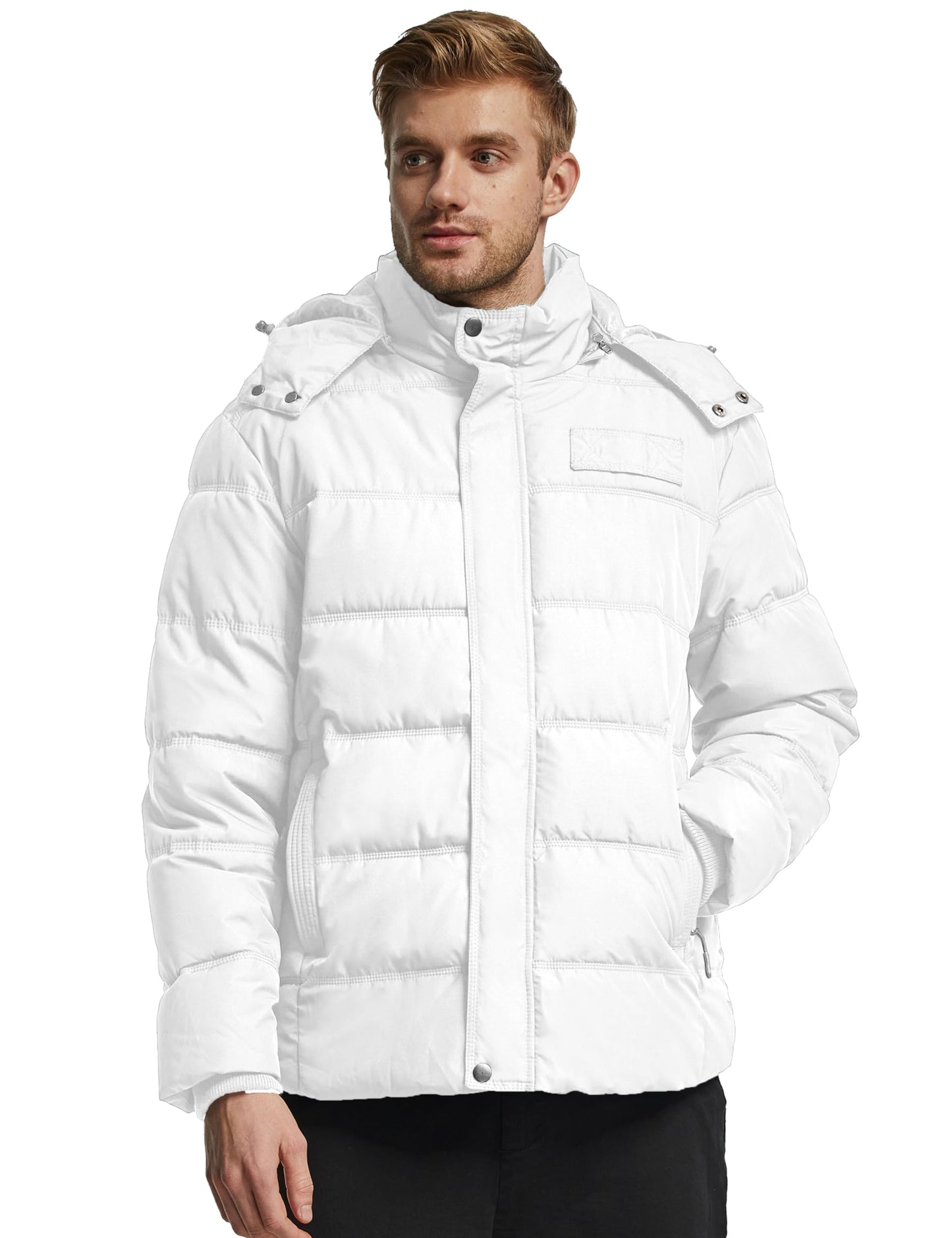Wantdo Men's Hooded Winter Coat Warm Puffer Jacket Thicken Cotton Coat with Removable Hood