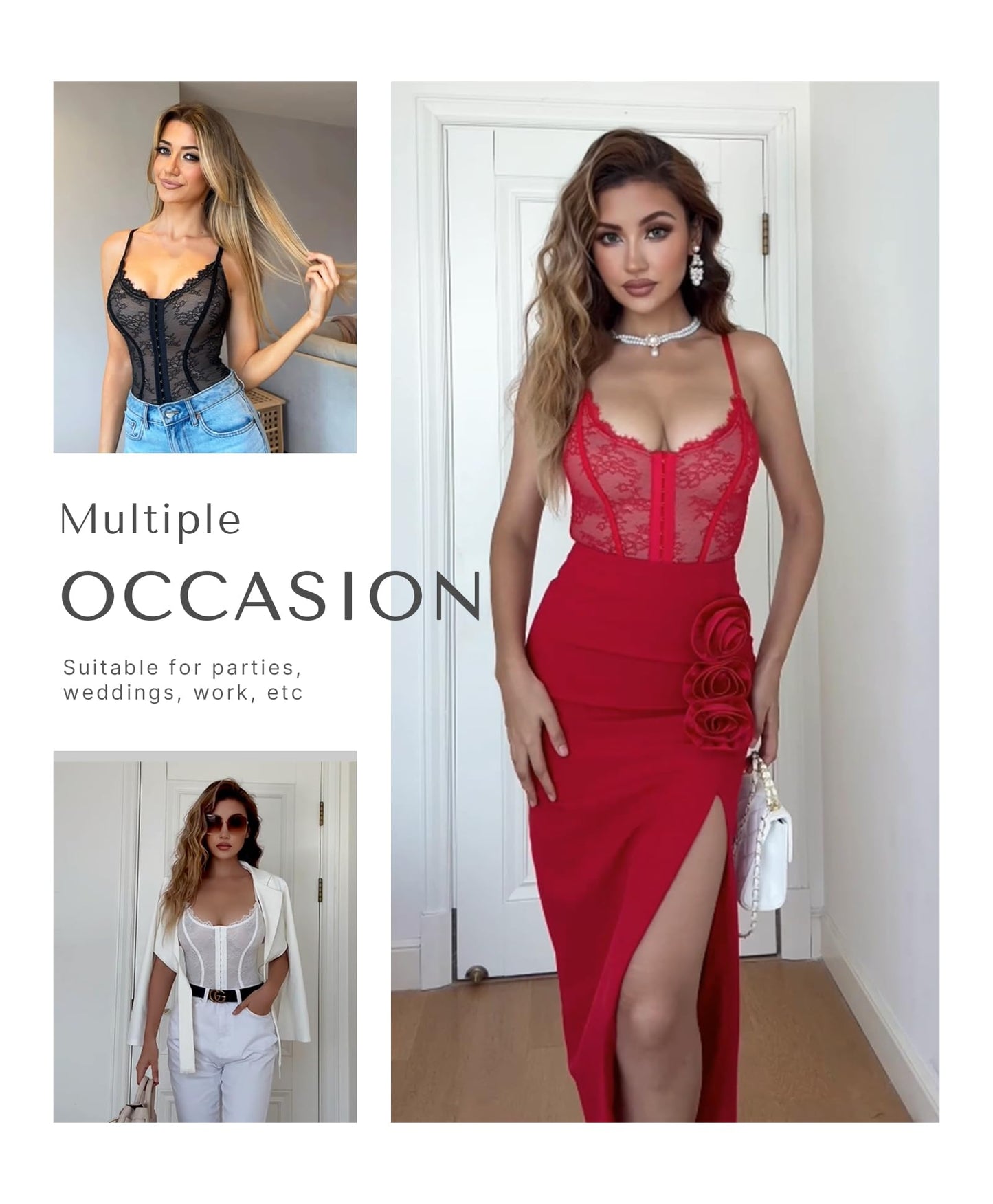 SHAPELLX Lace Bodysuit for Women Tummy Control Shapewear Backless Body Suits One Piece Body Shaper Thongs