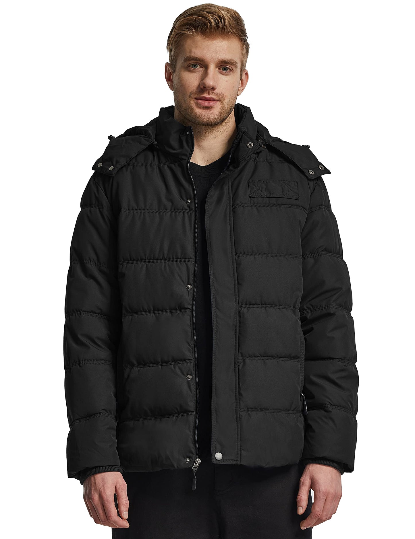 Wantdo Men's Hooded Winter Coat Warm Puffer Jacket Thicken Cotton Coat with Removable Hood