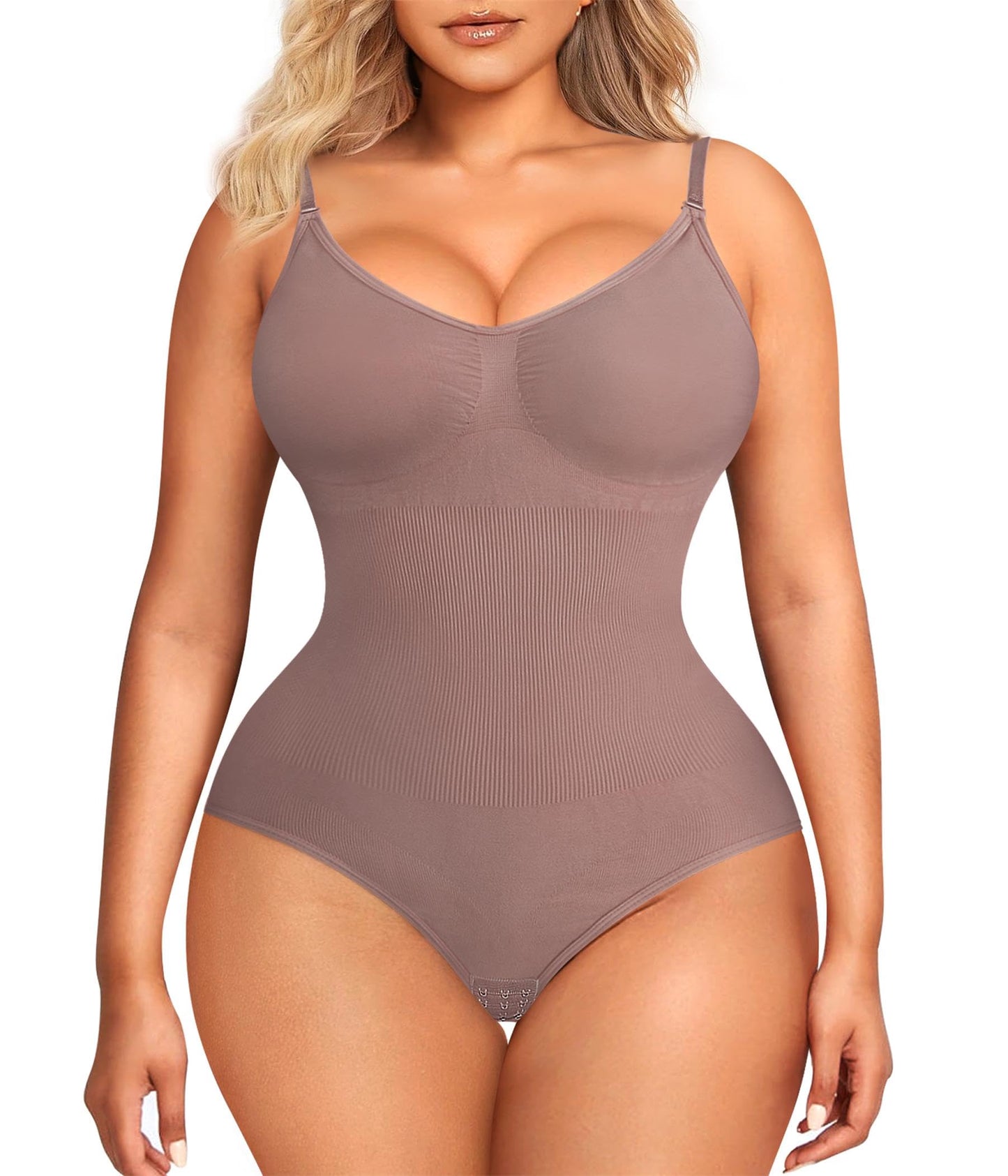 BRABIC Womens' Seamless Sleeveless V-Neck Bodysuit Shapewear Tummy Control