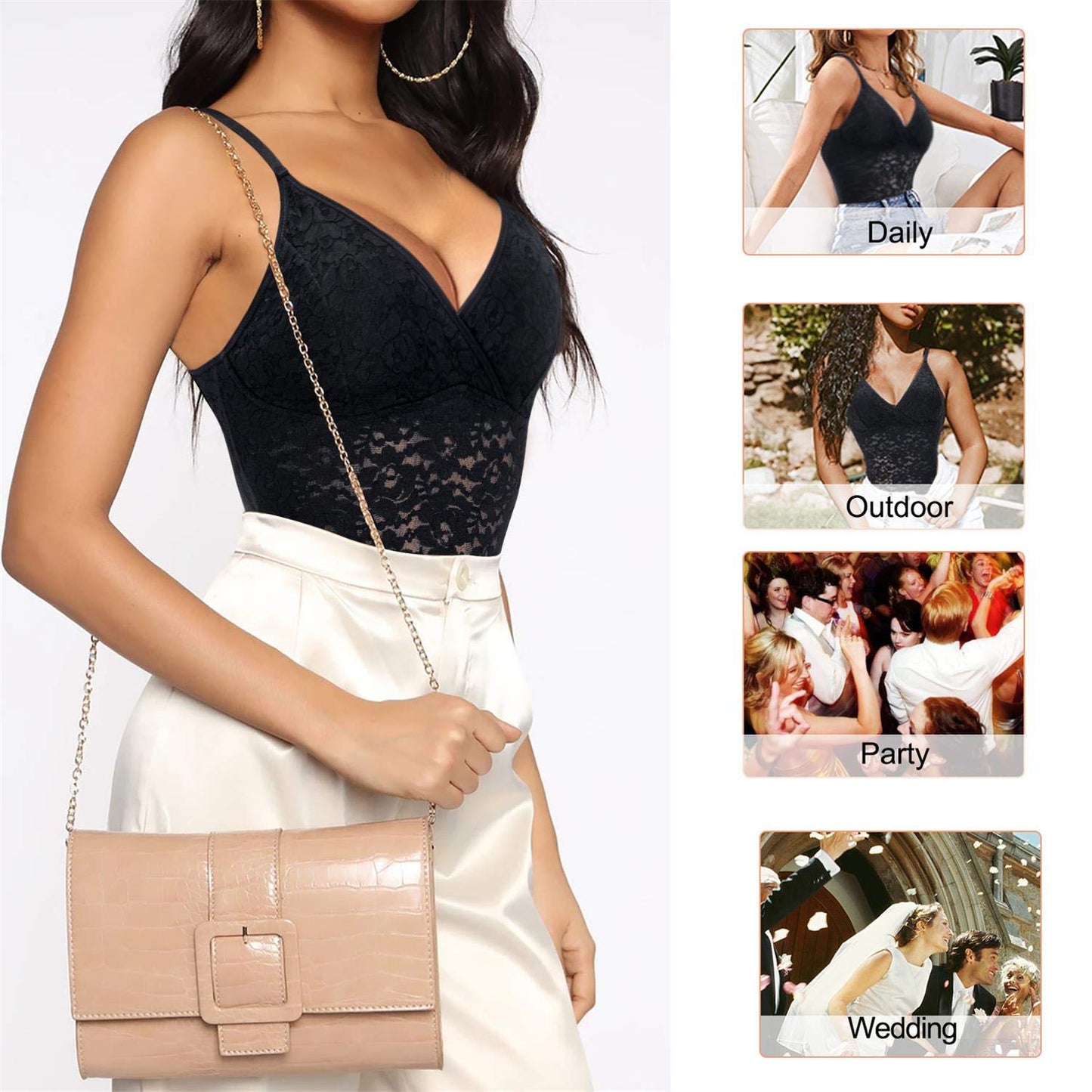 BRABIC Lace Bodysuit for Women Tummy Control Shapewear Sleeveless Tops V-Neck Backless Camisole Jumpsuit Shaper