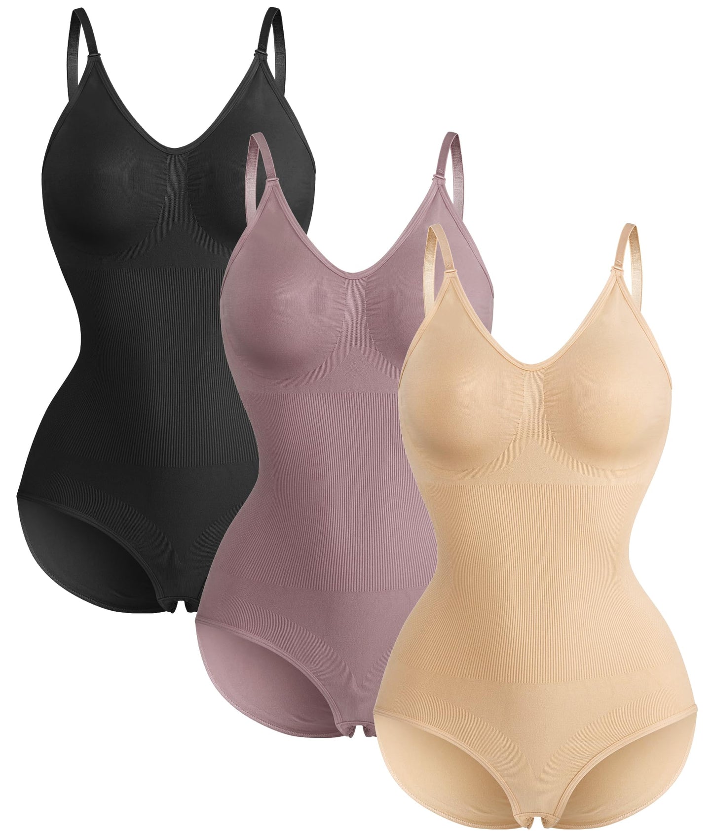 BRABIC Womens' Seamless Sleeveless V-Neck Bodysuit Shapewear Tummy Control
