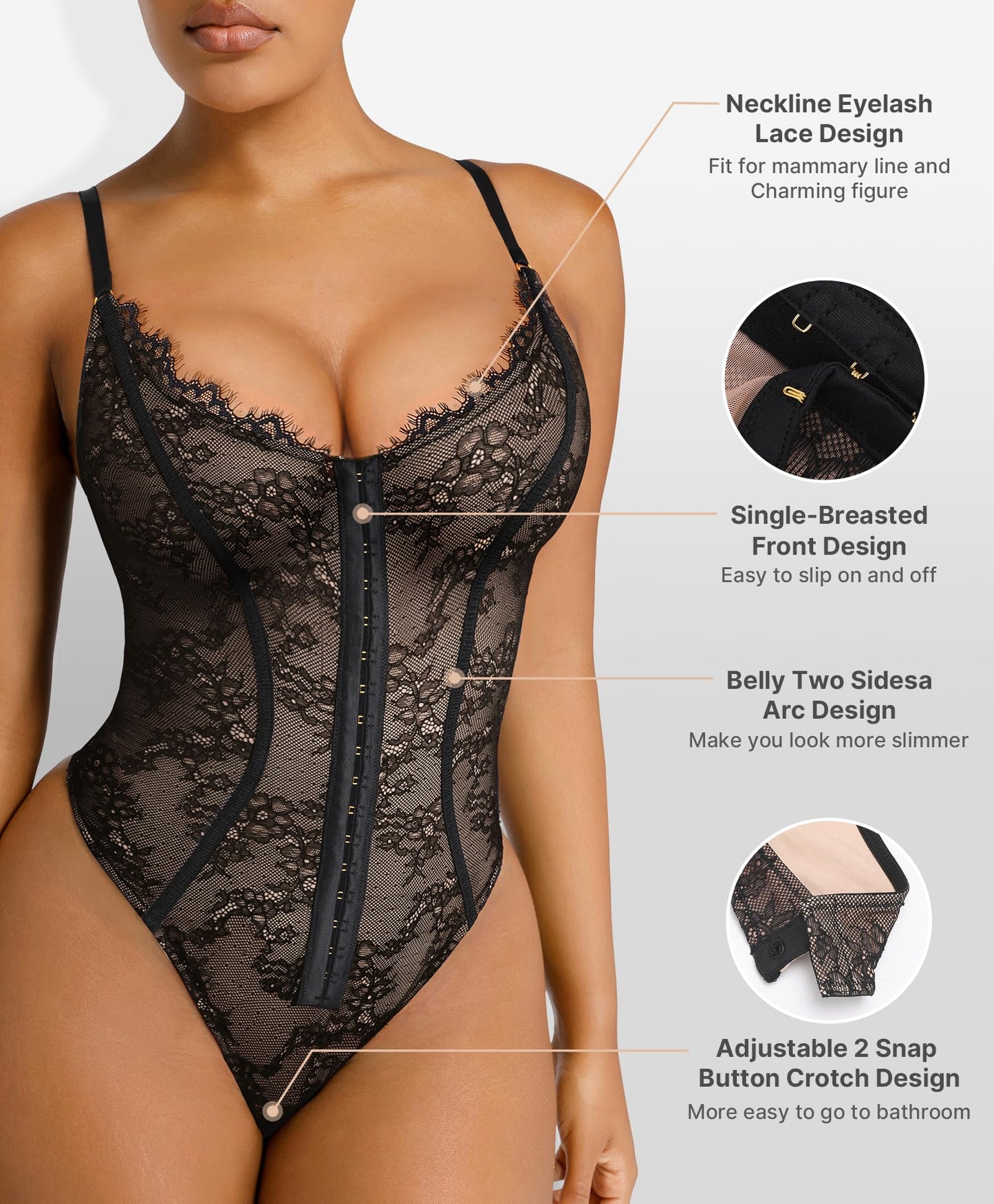 SHAPELLX Lace Bodysuit for Women Tummy Control Shapewear Backless Body Suits One Piece Body Shaper Thongs