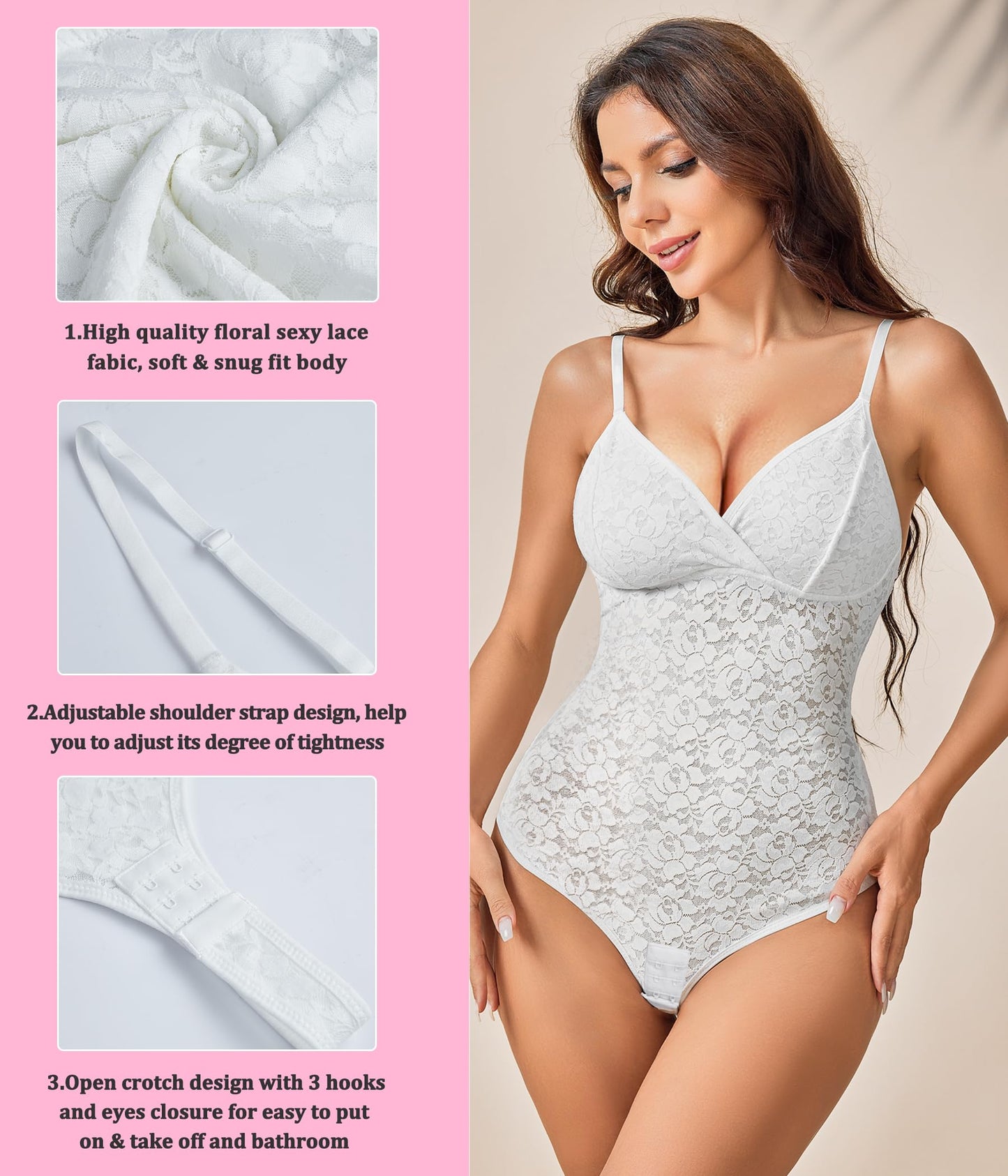 BRABIC Lace Bodysuit for Women Tummy Control Shapewear Sleeveless Tops V-Neck Backless Camisole Jumpsuit Shaper
