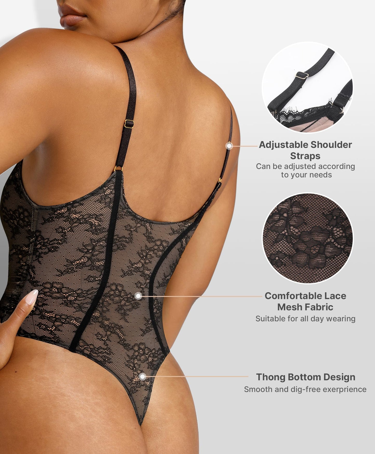 SHAPELLX Lace Bodysuit for Women Tummy Control Shapewear Backless Body Suits One Piece Body Shaper Thongs