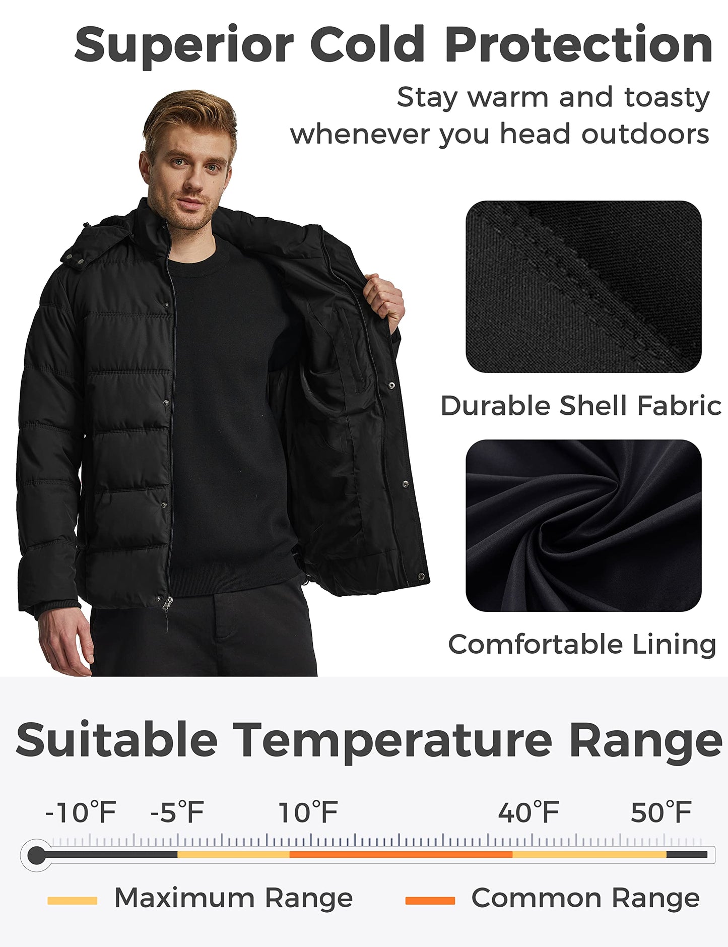 Wantdo Men's Hooded Winter Coat Warm Puffer Jacket Thicken Cotton Coat with Removable Hood